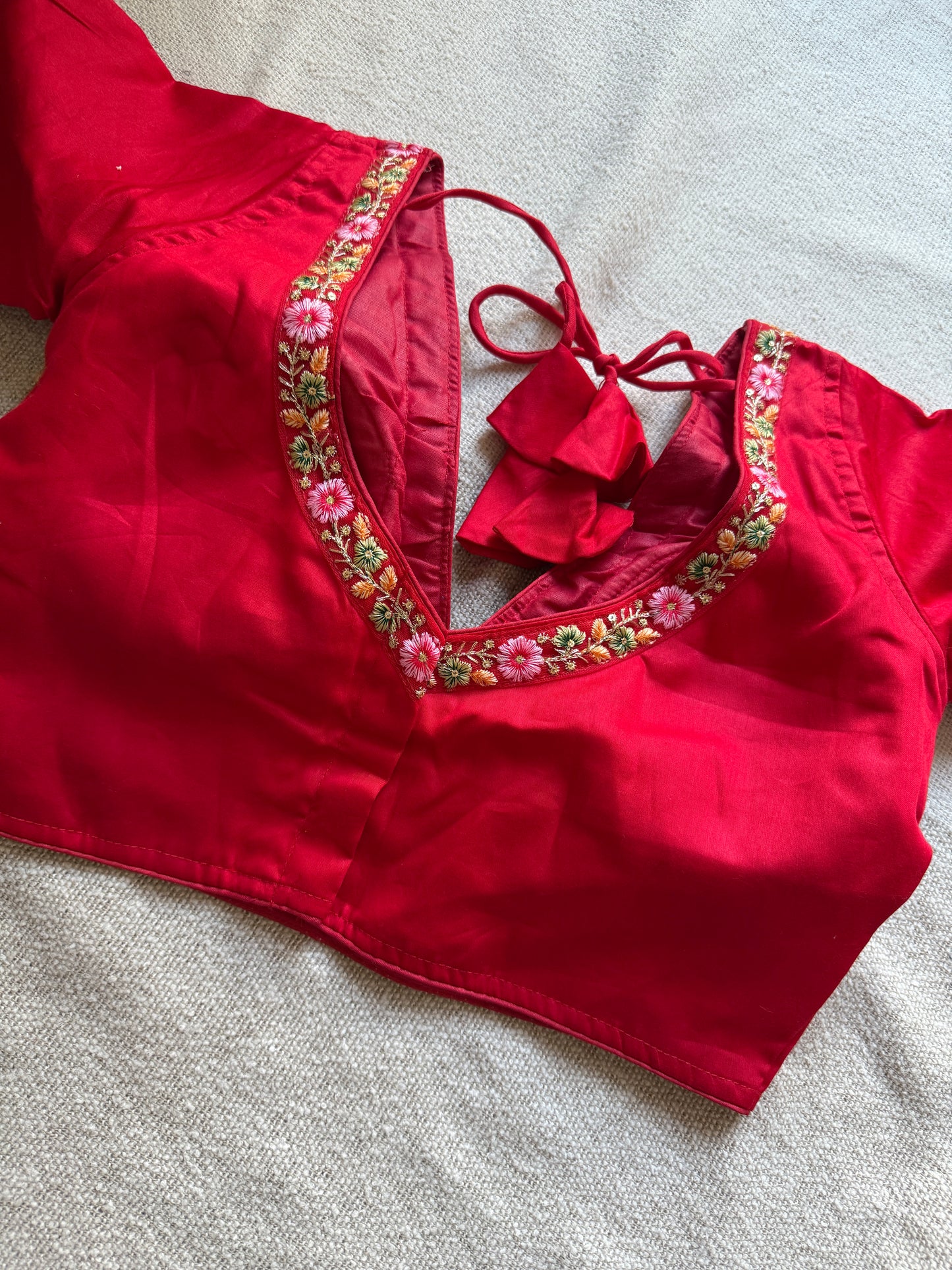 Red Deep V Neck Blouse