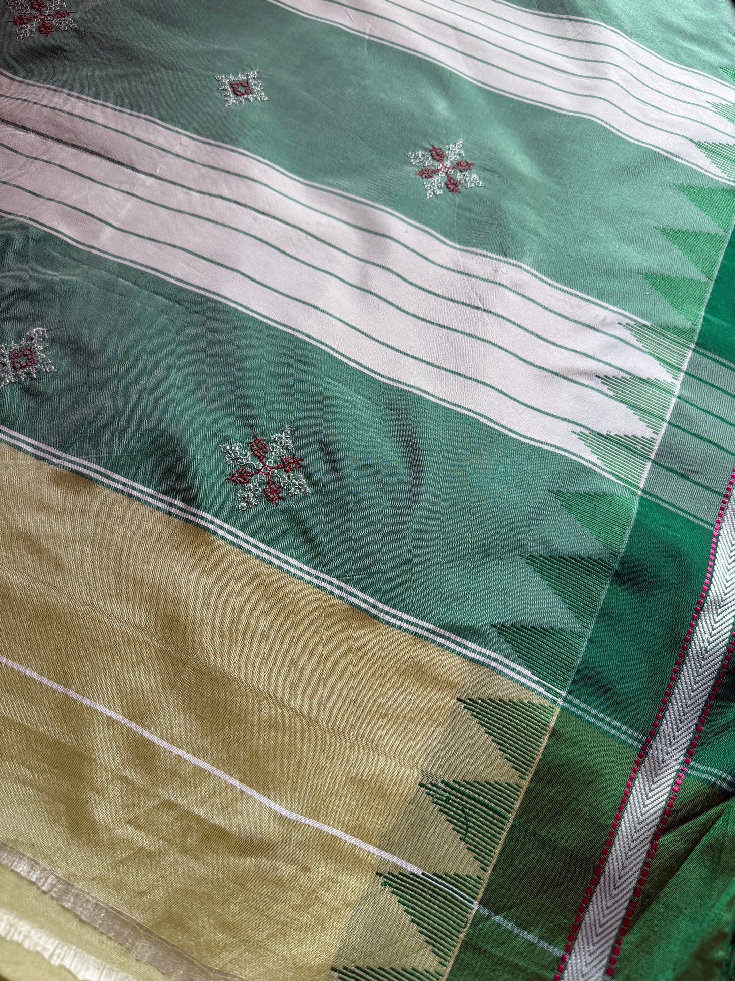 Lemon Yellow With Green Sadafuli Irkal Saree