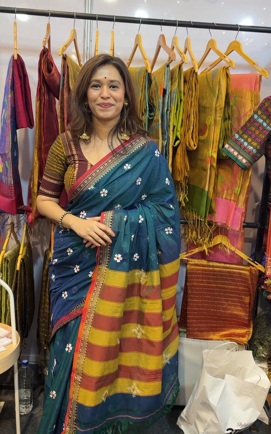 Sitara Temple Border Sadafuli Peacock Green