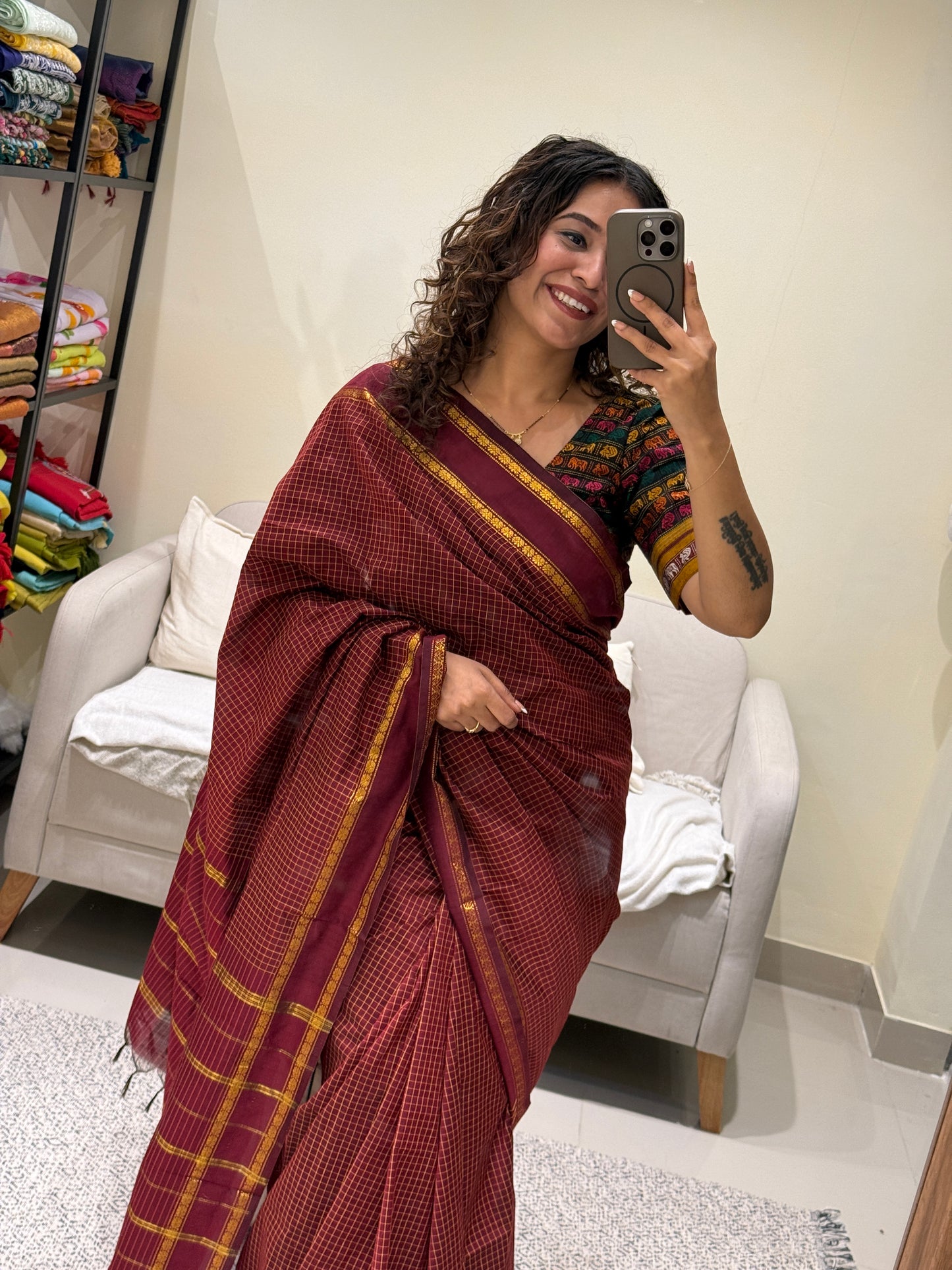 Vintage Gadwal Saree 🌸 maroon