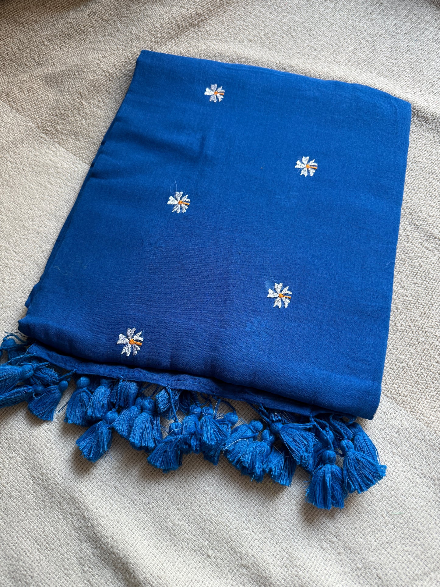 Blue Parijaat Embroidered Mul Cotton Saree