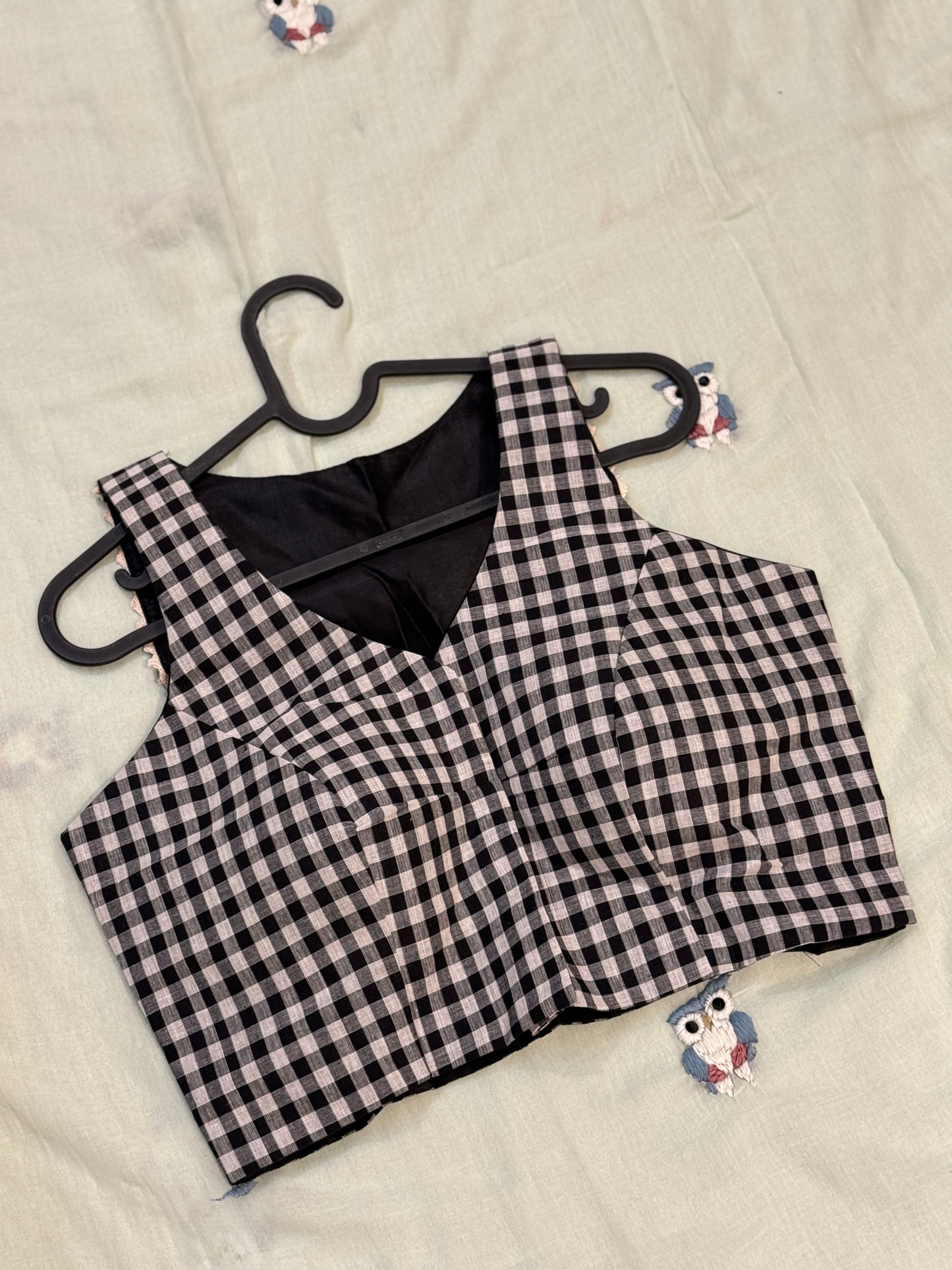 Black and White checkered Halterneck Blouse