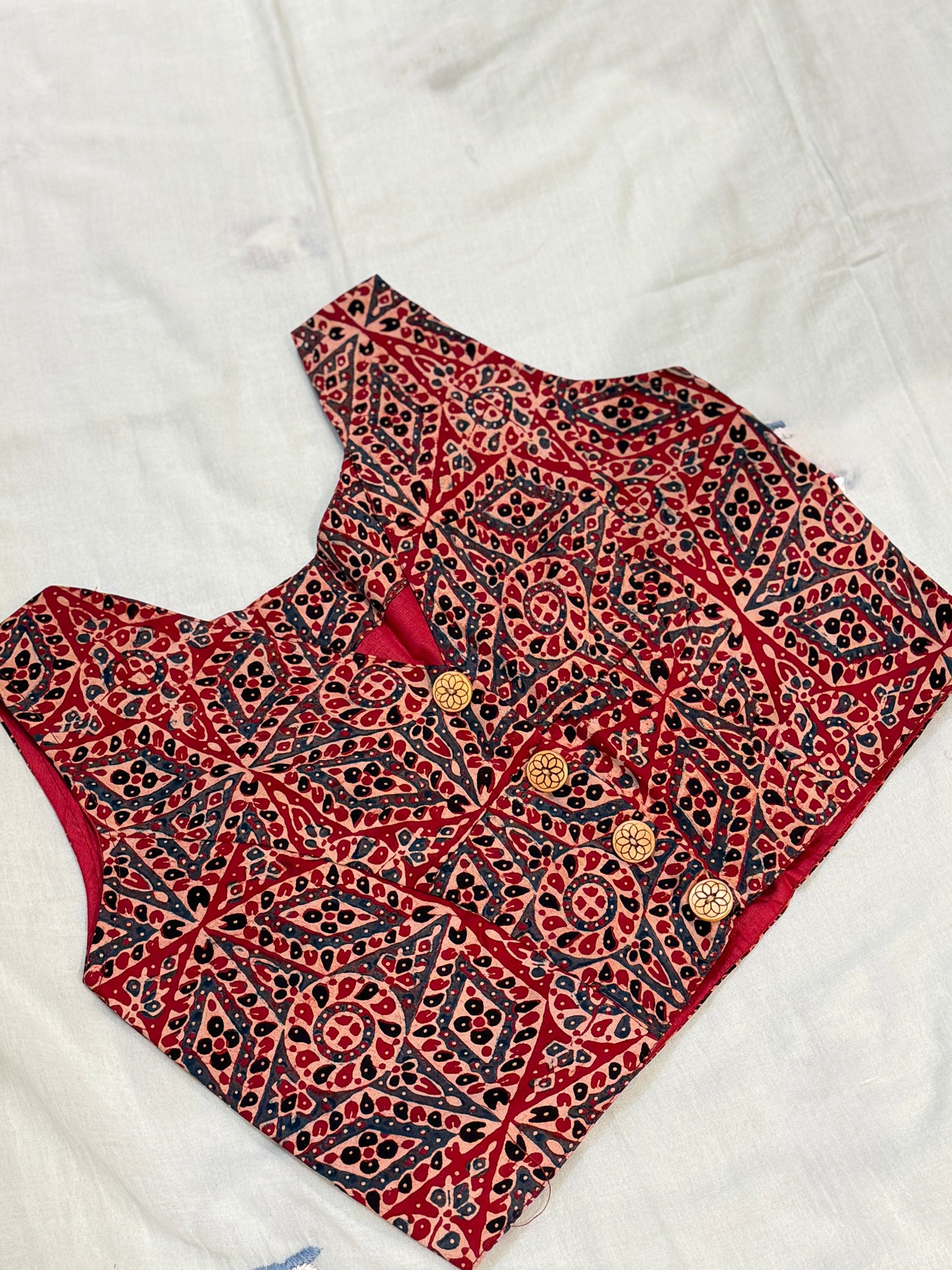 Ajrakh Printed Modal Blouse (Red)