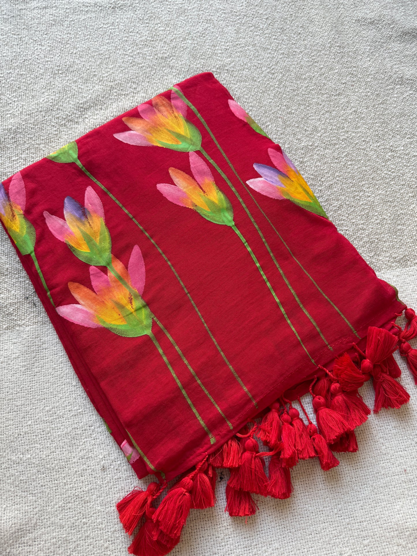 Red Handpained Saree