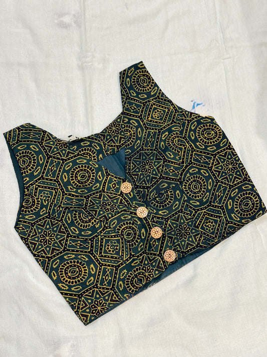 Ajrakh Printed Modal Blouse (Green)