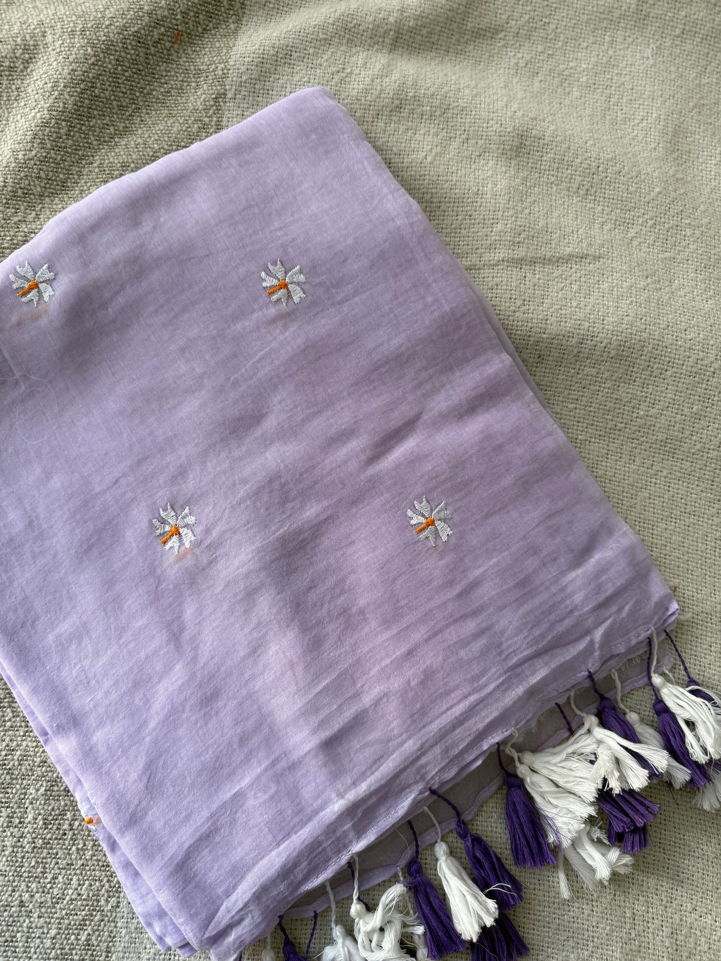 Parijaat Embroidered Lavender Mul Cotton Saree