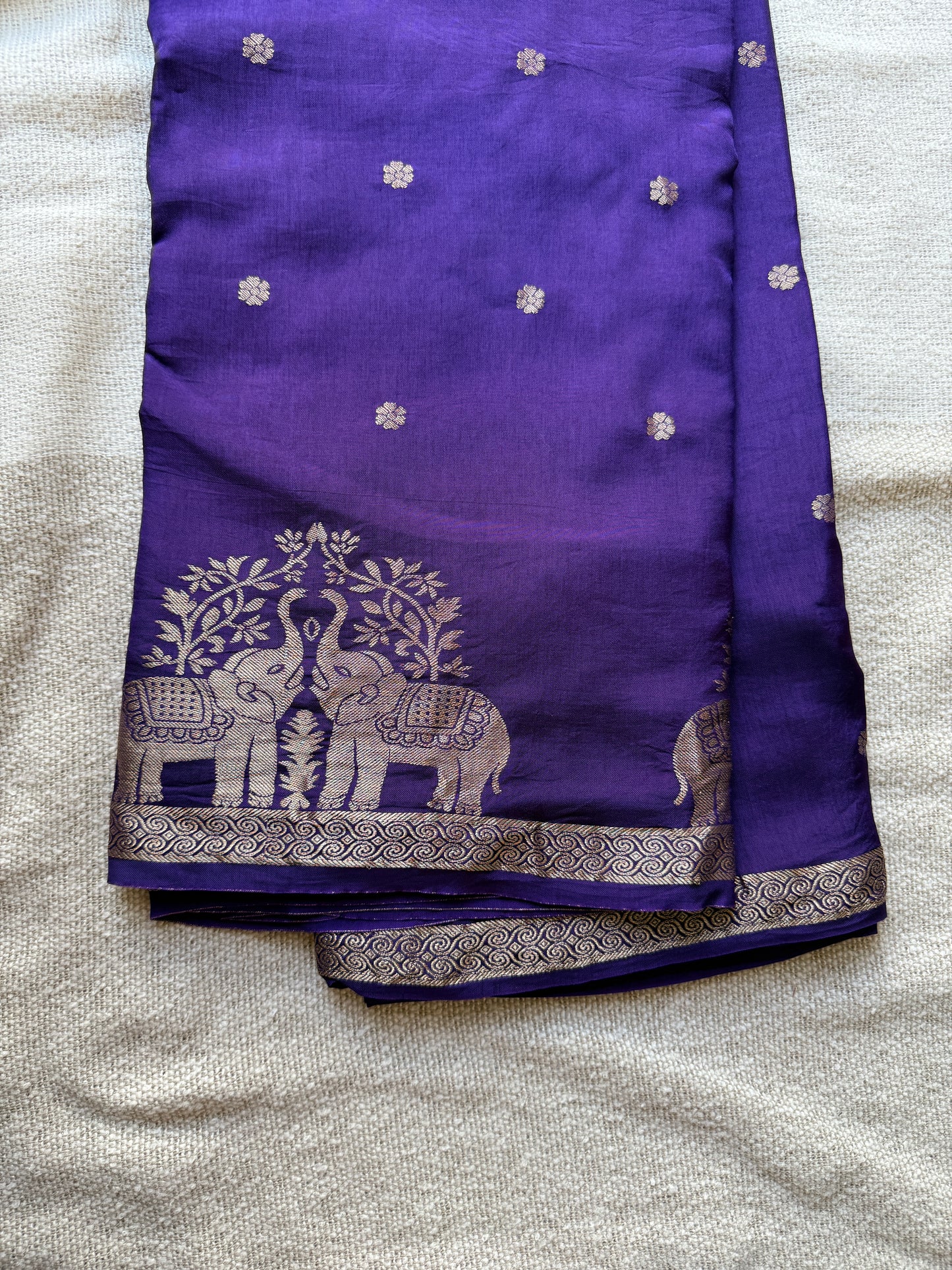 Purple Crepe silk Hati Border Saree