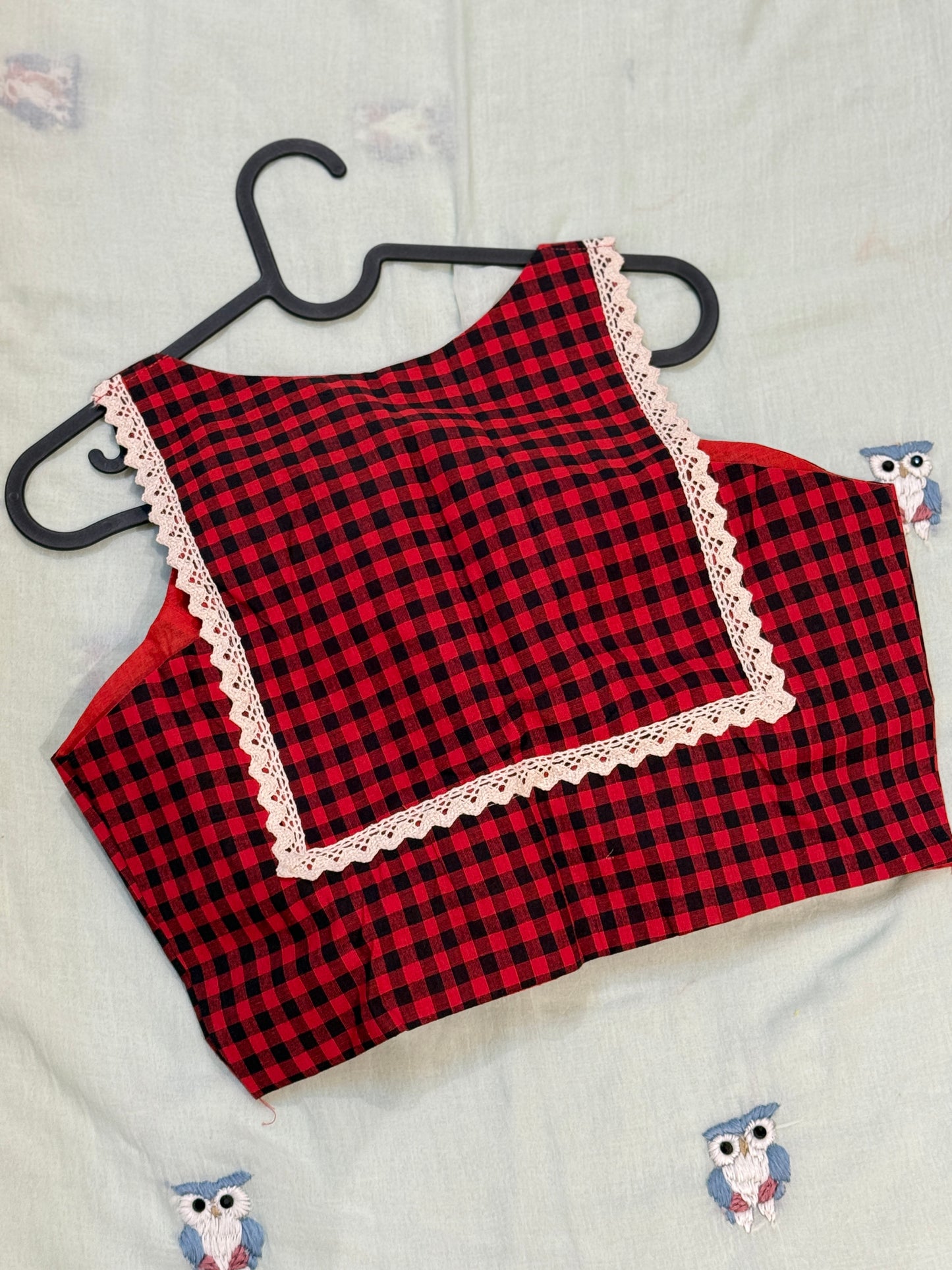 Red and Black Checkered Halterneck Blouse 🌸
