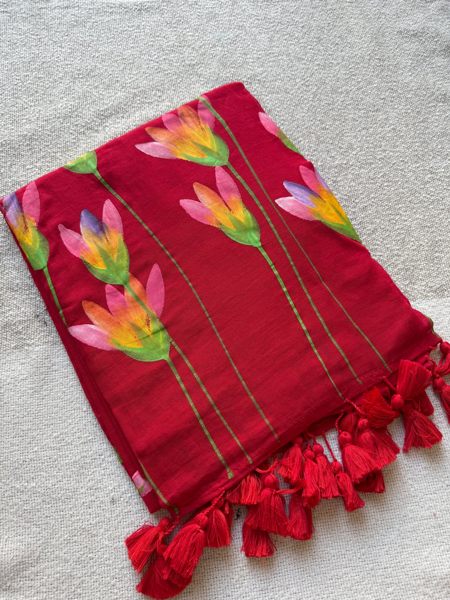 Red Handpained Saree