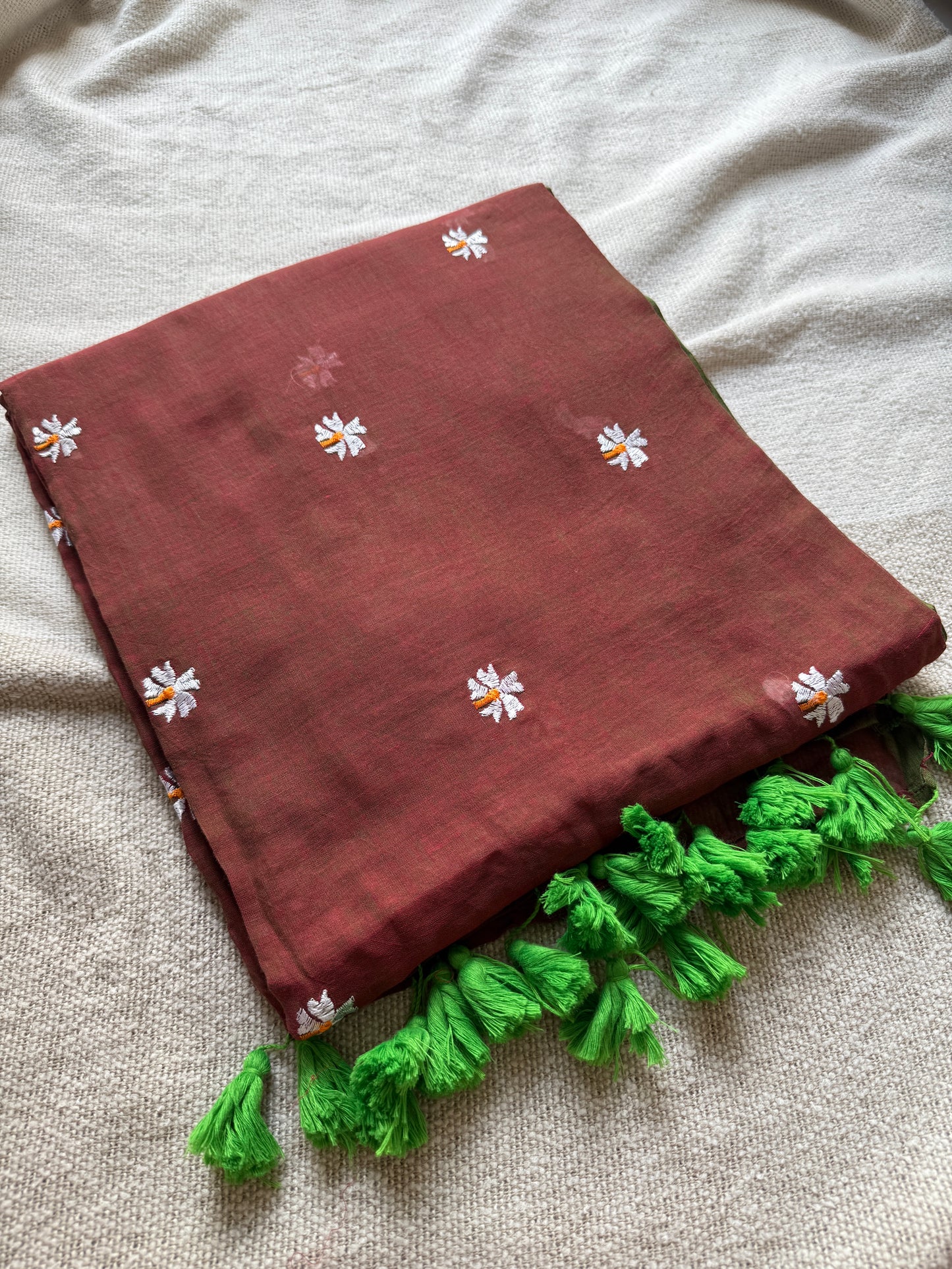 Brown Dual Shade Parijaat Embroidered Saree