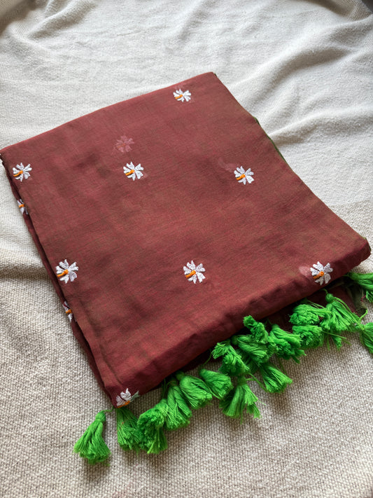Brown Dual Shade Parijaat Embroidered Saree
