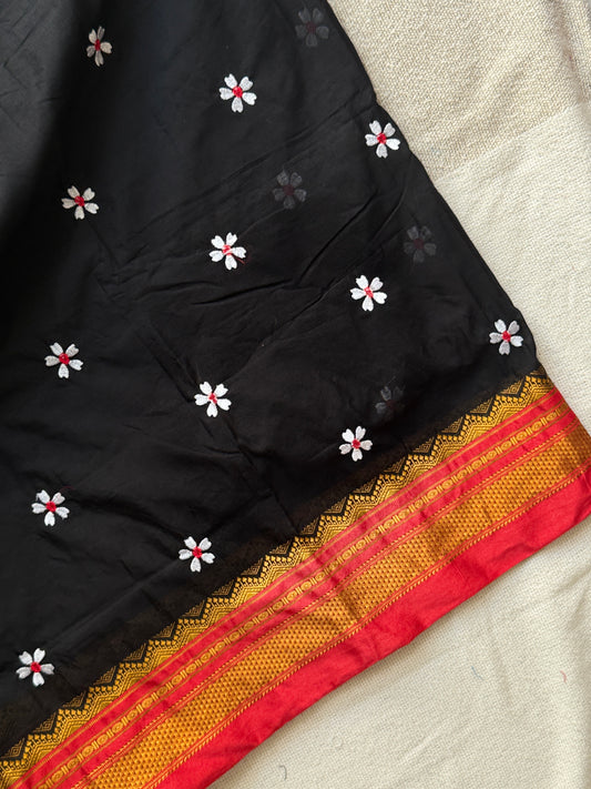 Irkal Temple Border Sadafuli Black Saree