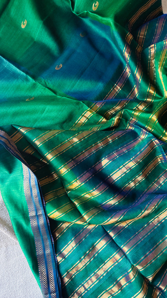 Moon Butta Double Border Green Maheshwari 🌸