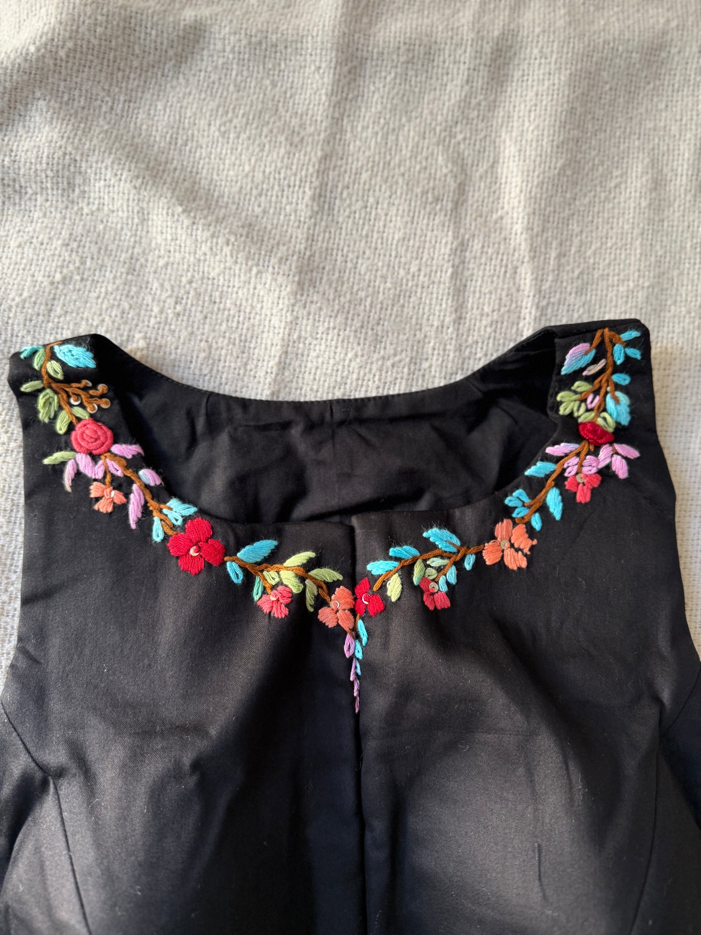 Black Halter Neck Hand-Embroidered Blouse