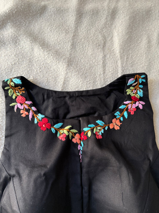 Black Halter Neck Hand-Embroidered Blouse