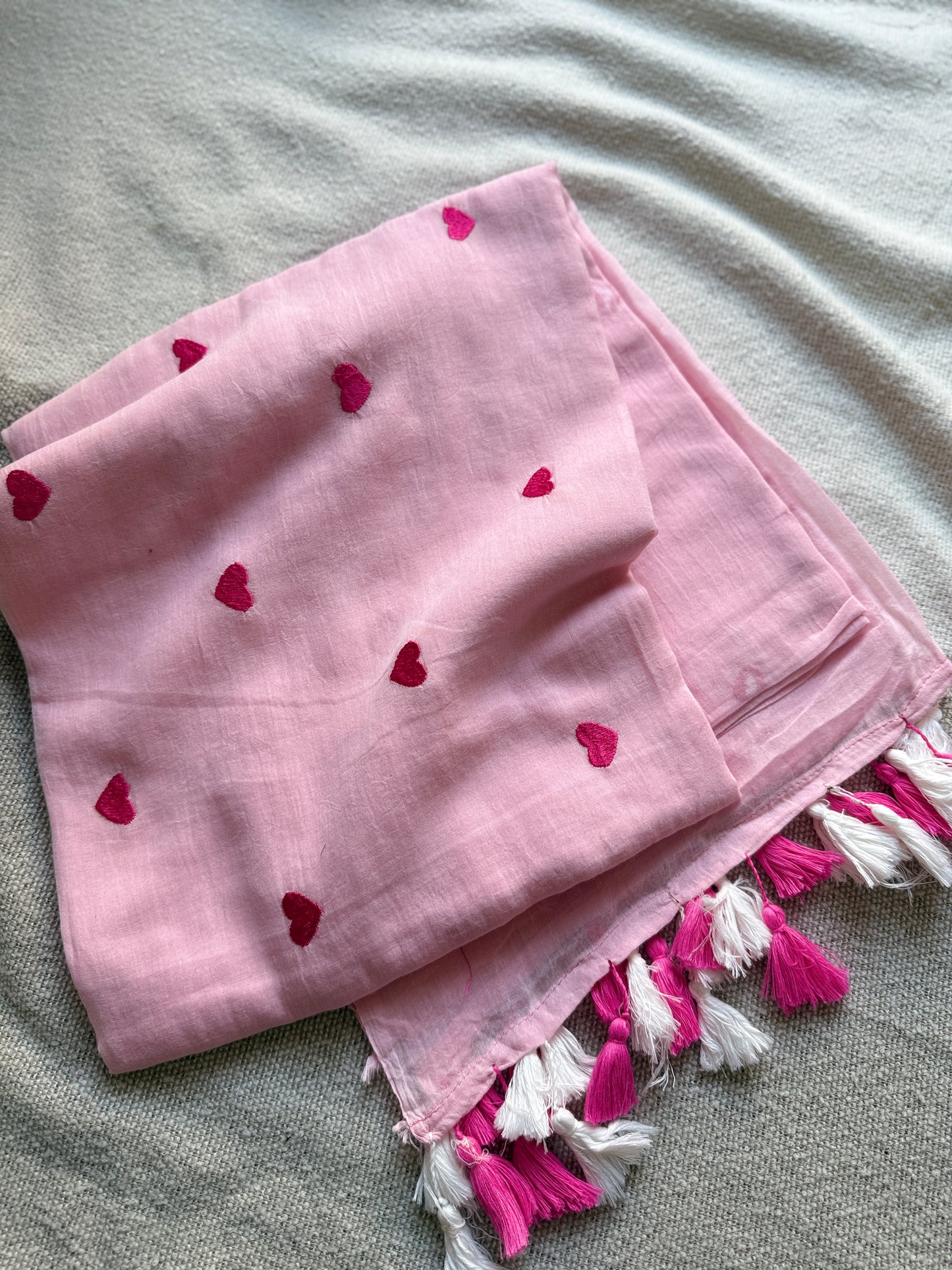 Pink Heart Mul Cotton Saree