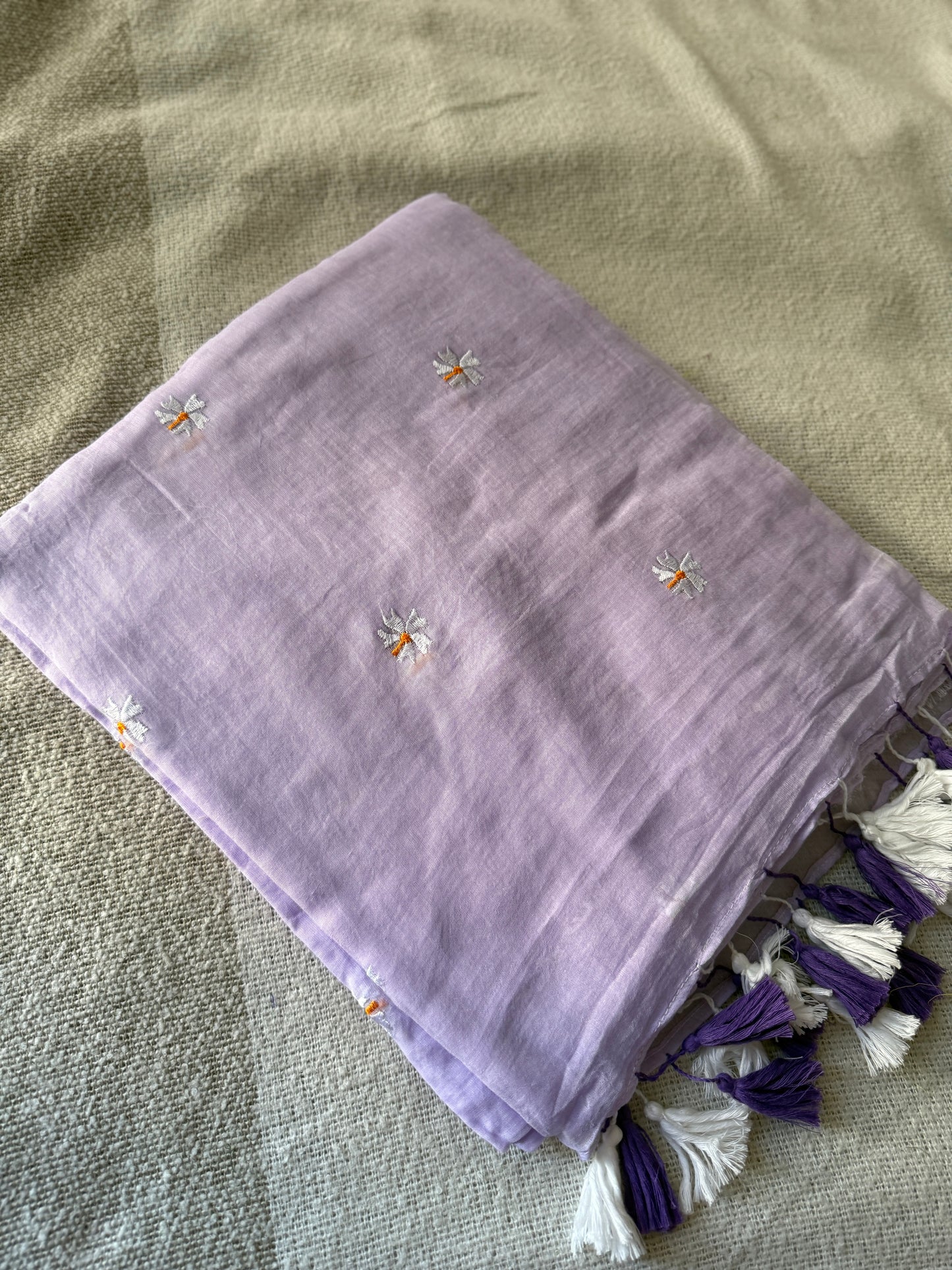 Parijaat Embroidered Lavender Mul Cotton Saree