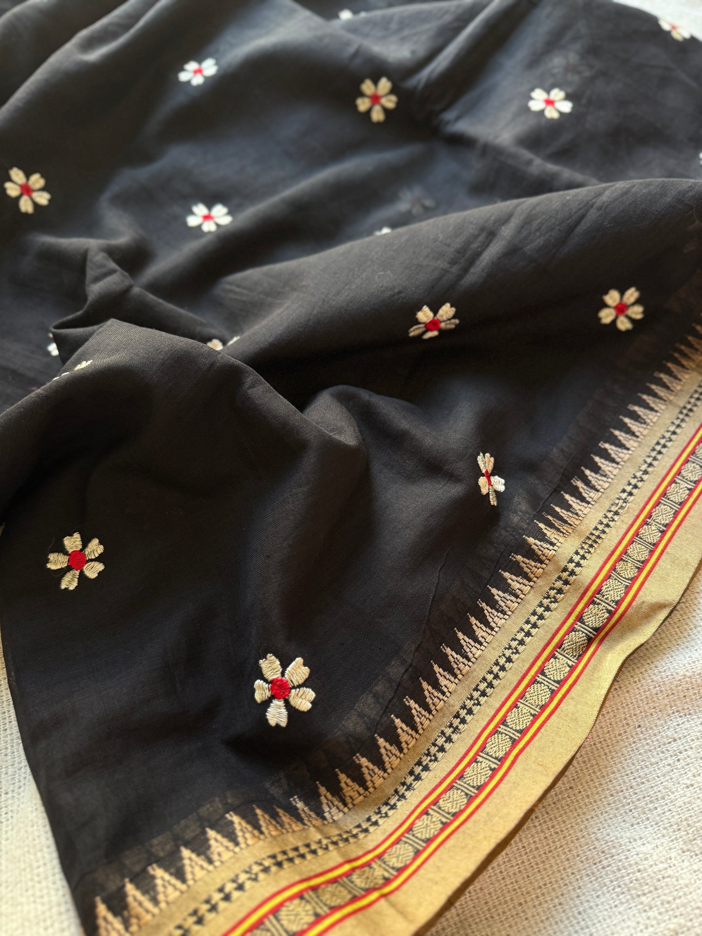 Temple Border Sadafuli Black Saree