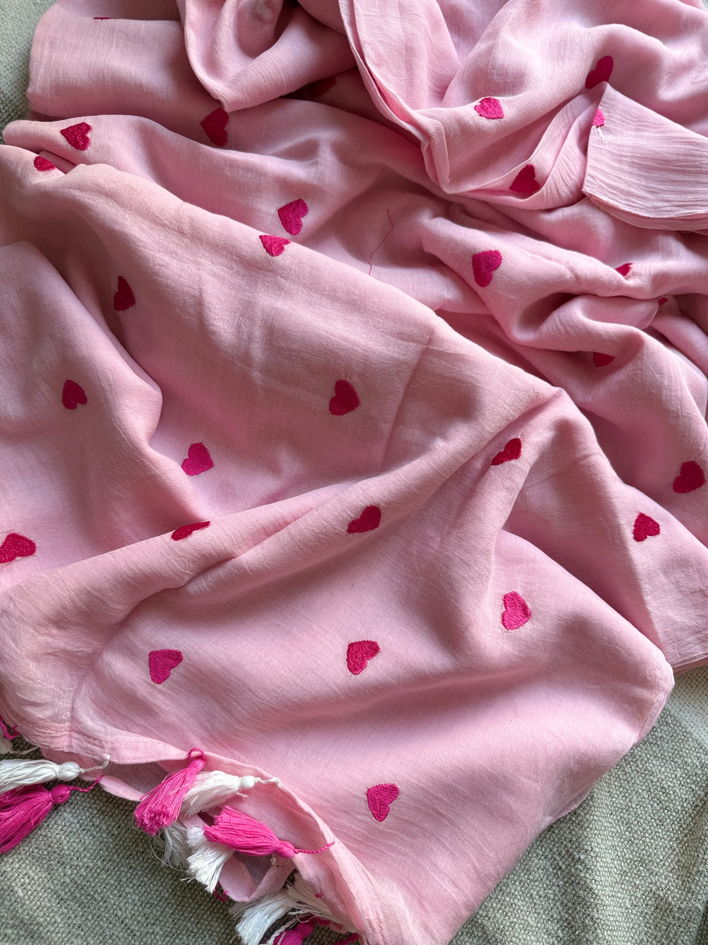 Pink Heart Mul Cotton Saree