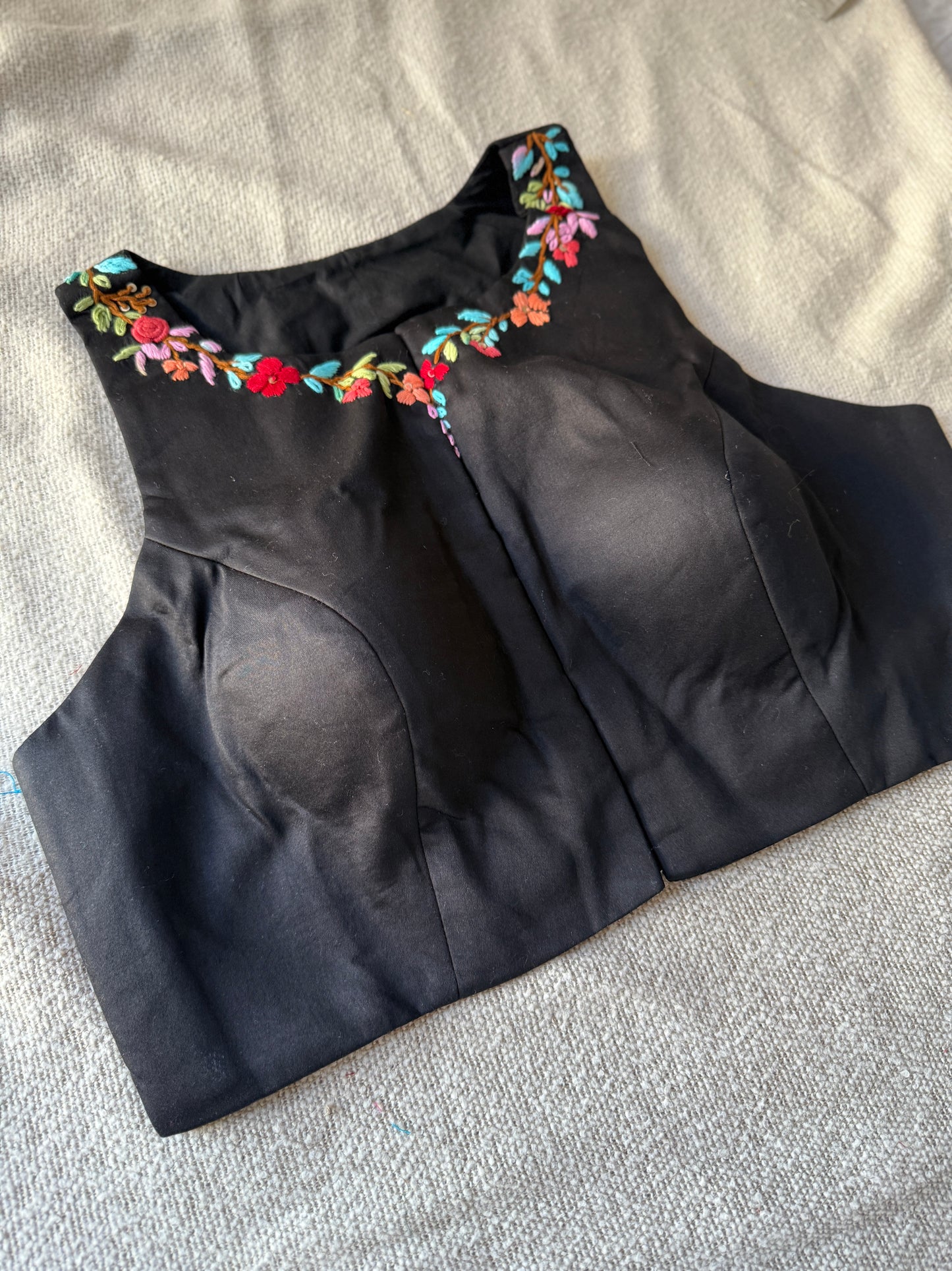 Black Halter Neck Hand-Embroidered Blouse