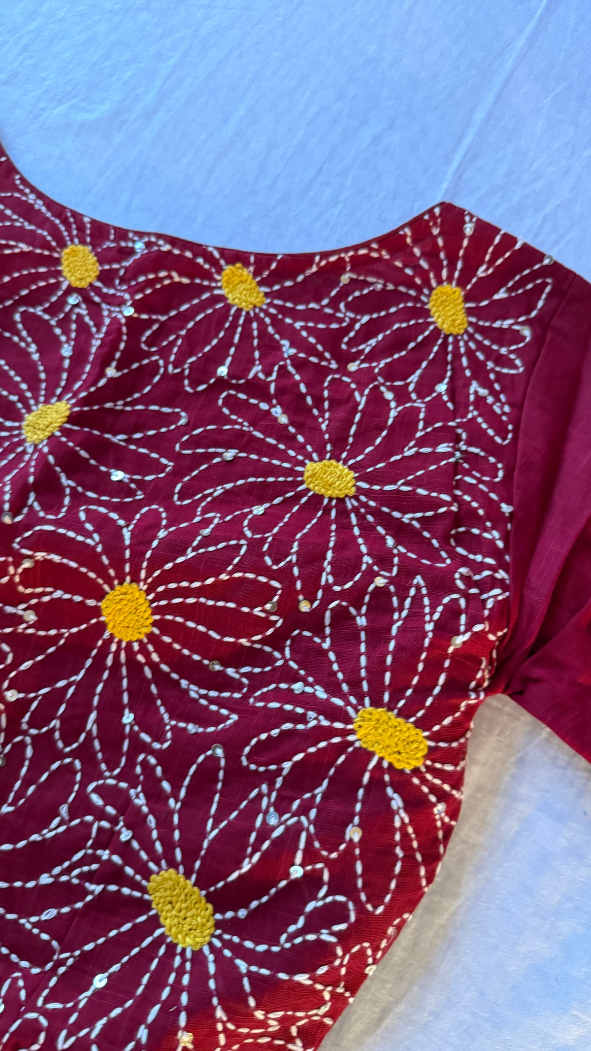 Daisy Embroidered Maroon Blouse 🌸