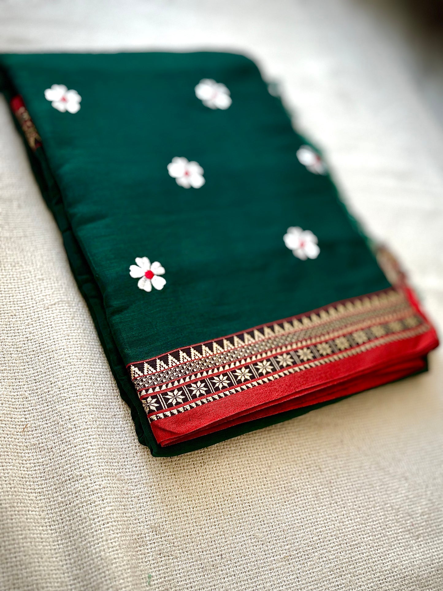 Temple Border Sadafuli Green Saree
