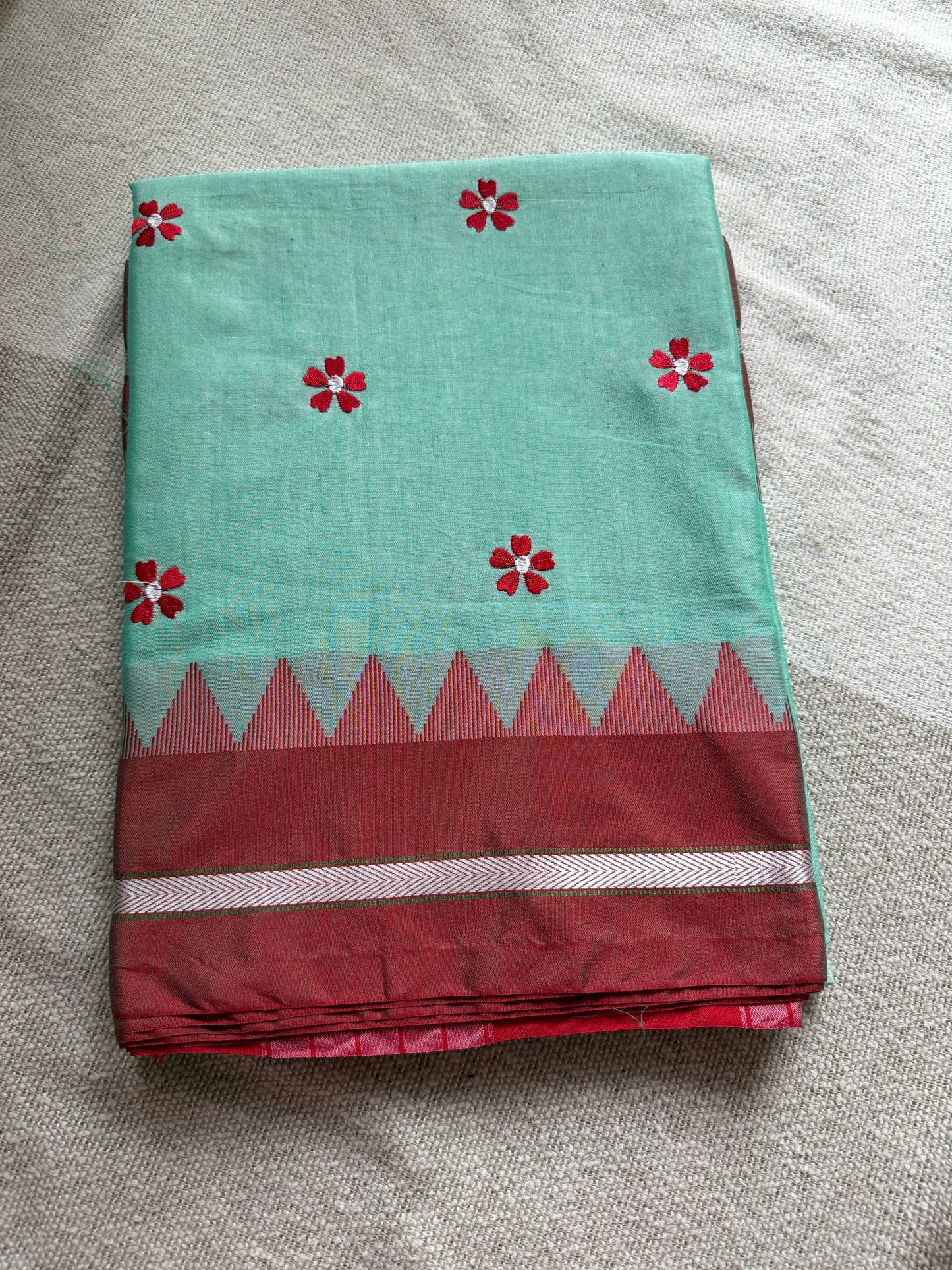 Mint Green with Red Sadafuli Irkal Saree