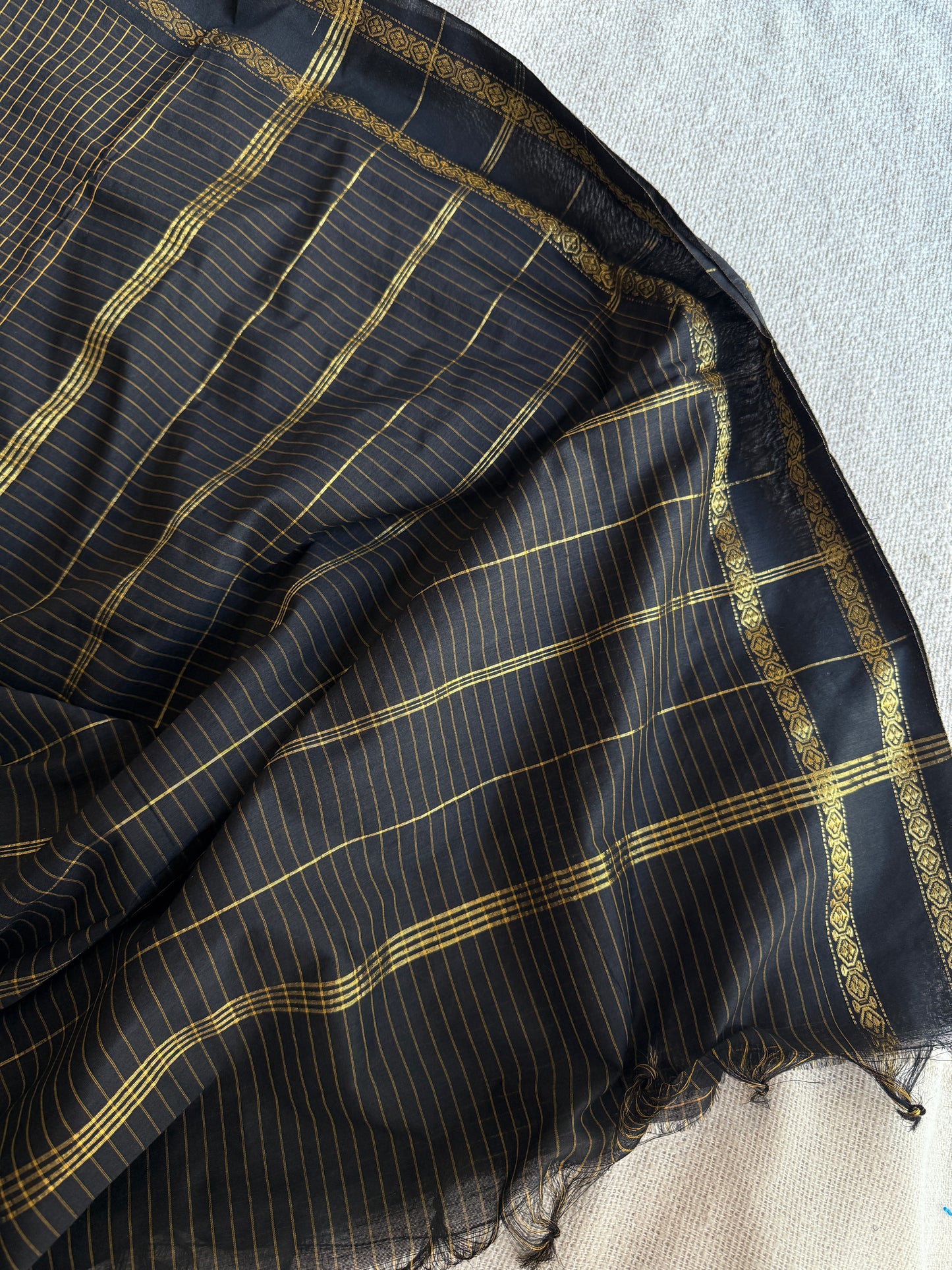 Gadwal Checks Cotton Black Saree