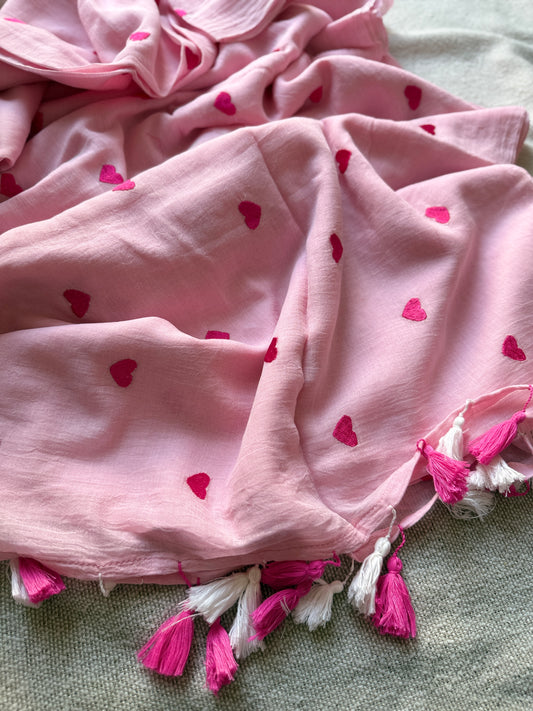 Pink Heart Mul Cotton Saree