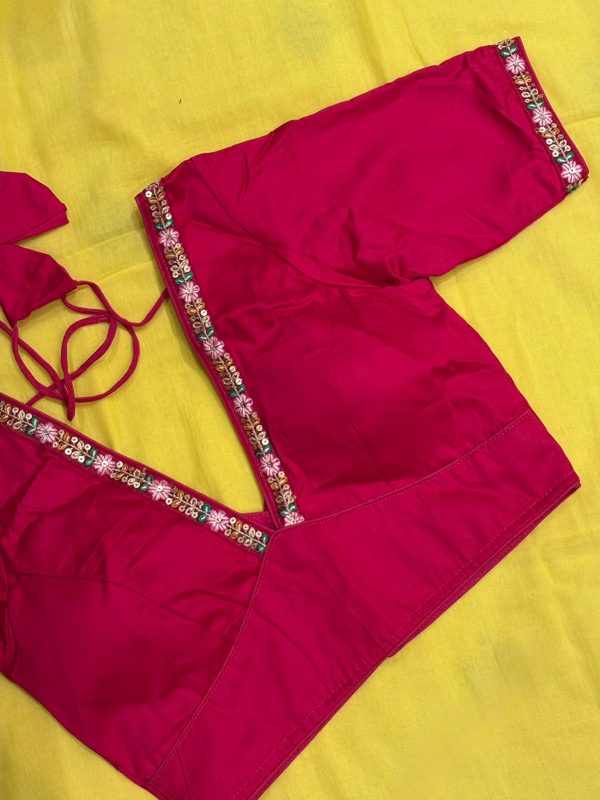 V-Neck Pink Blouse with Sleeves
