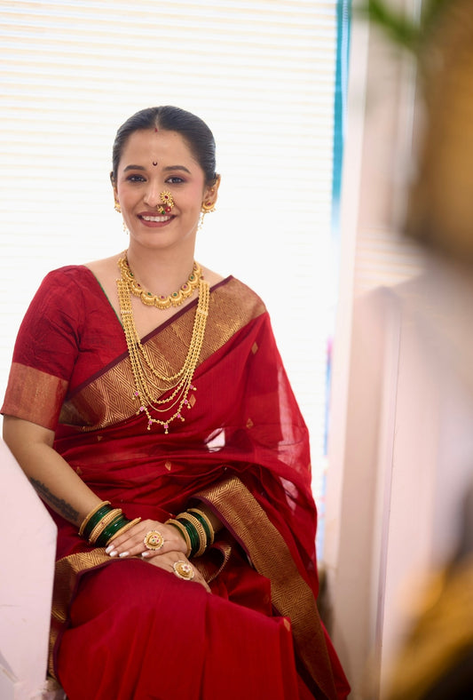 Red Maheshwari Chokha Border Saree