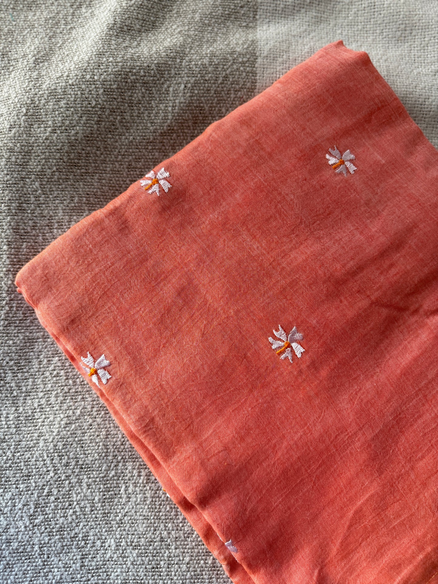 Parijaat Embroidered Peach Mul Cotton Saree