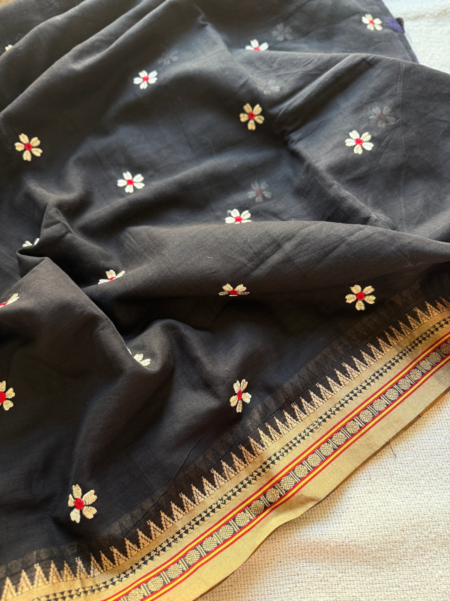 Temple Border Sadafuli Black Saree