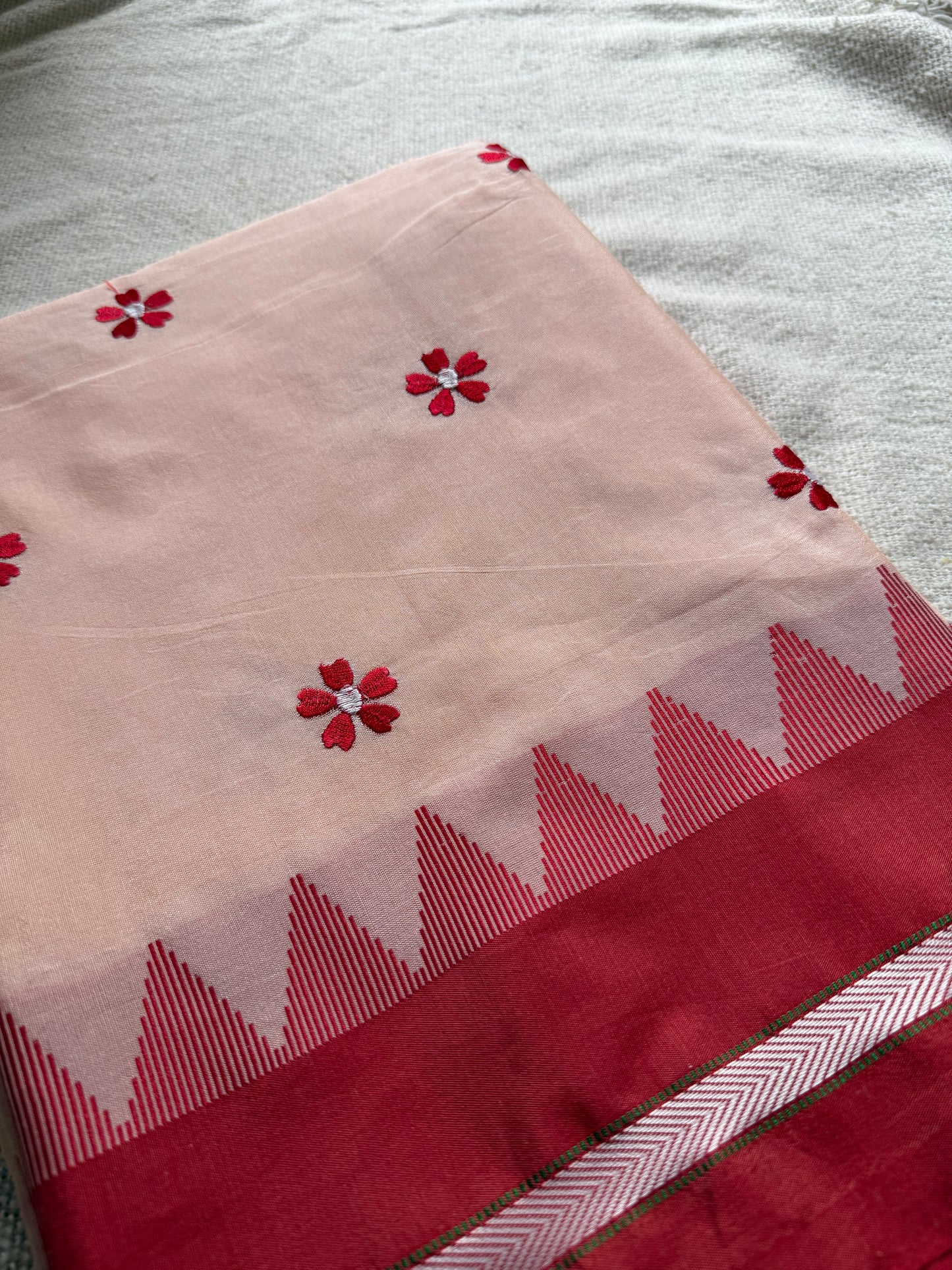 Peach with Red Border Sadafuli Irkal Saree