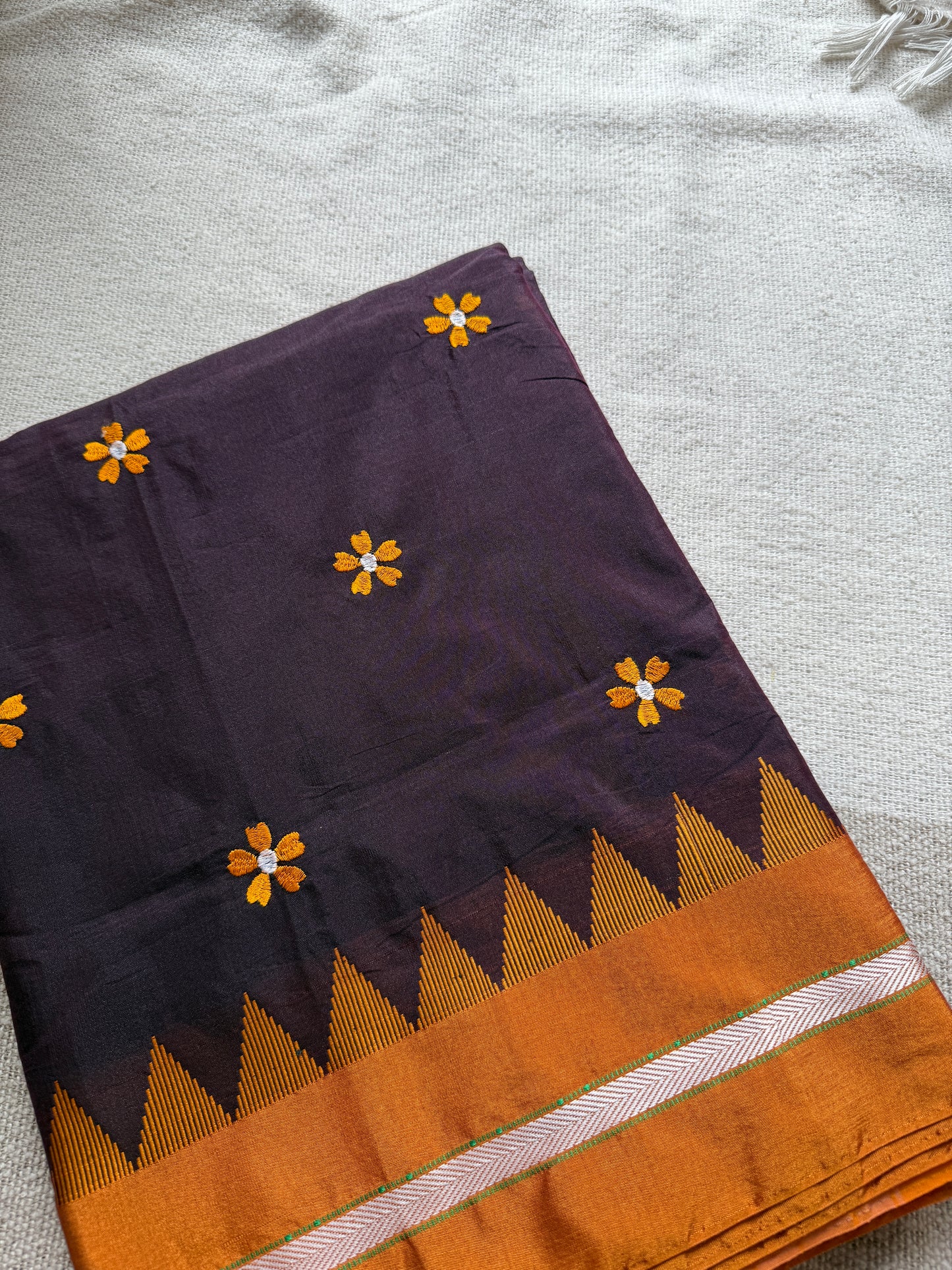 Coffee Brown with Yellow Sadafuli Irkal Saree