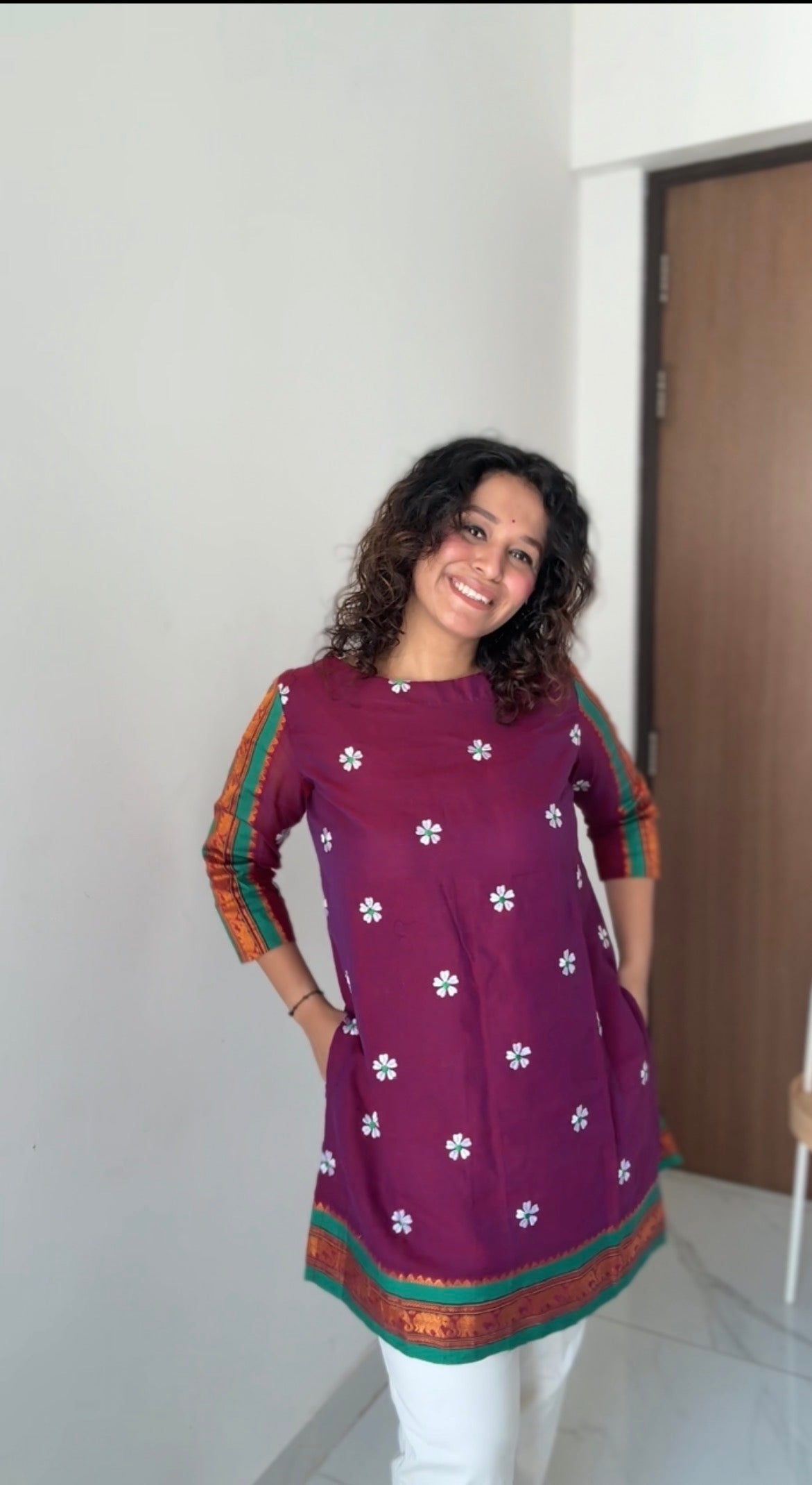 Narayanpeth 3/4 Sleeves Kurti (Magenta) 🌸