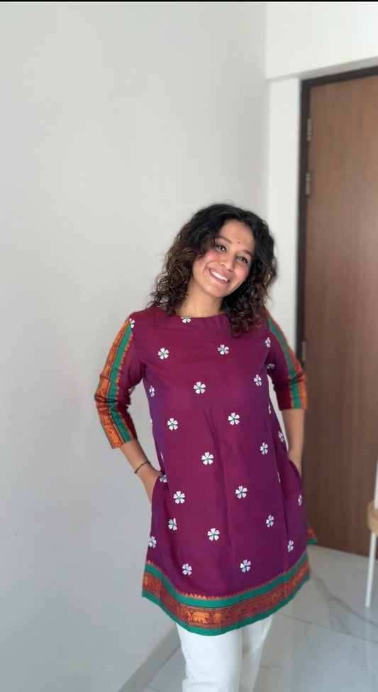 Narayanpeth 3/4 Sleeves Kurti (Magenta) 🌸