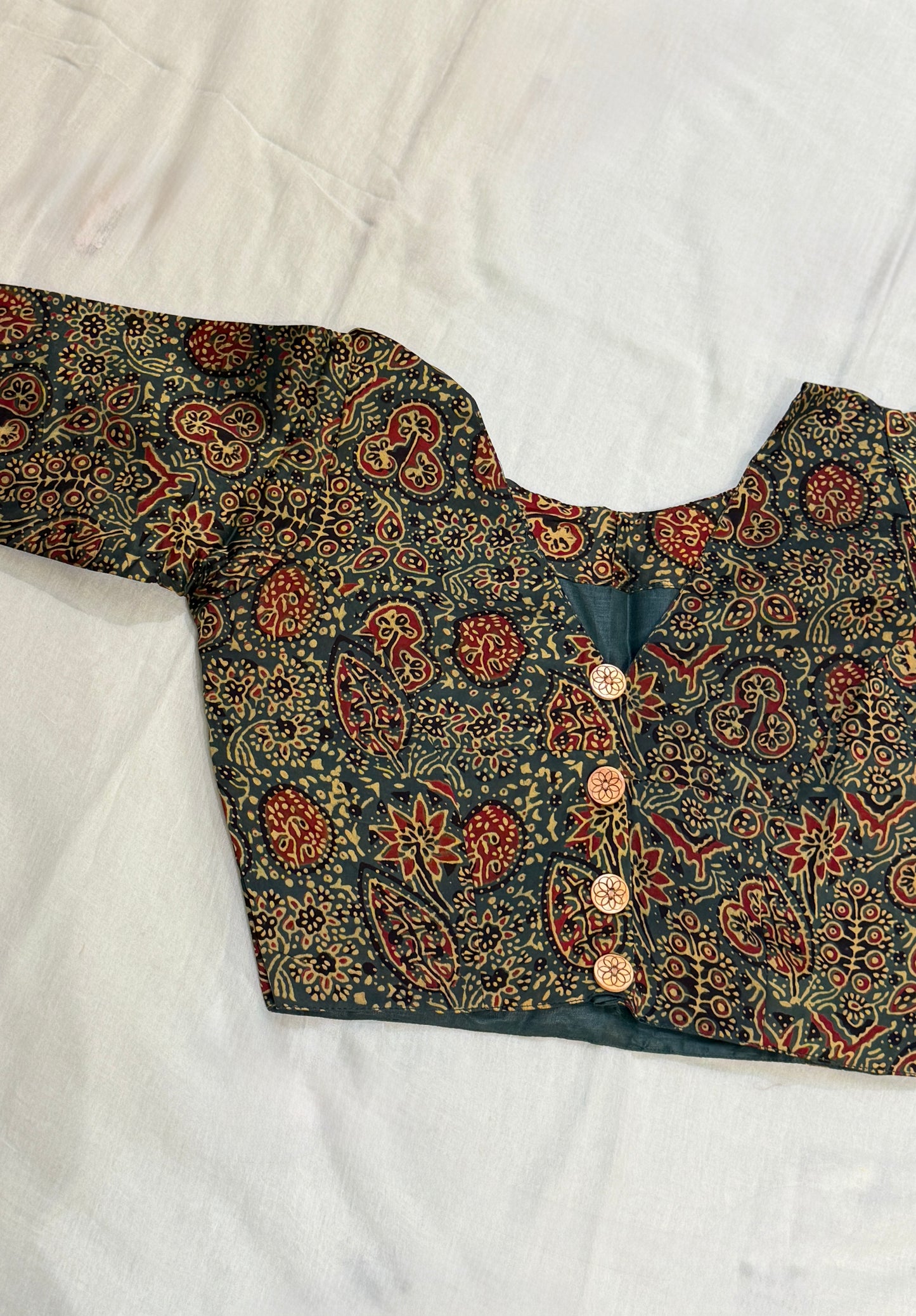Ajrakh Printed Modal Blouse (Green)