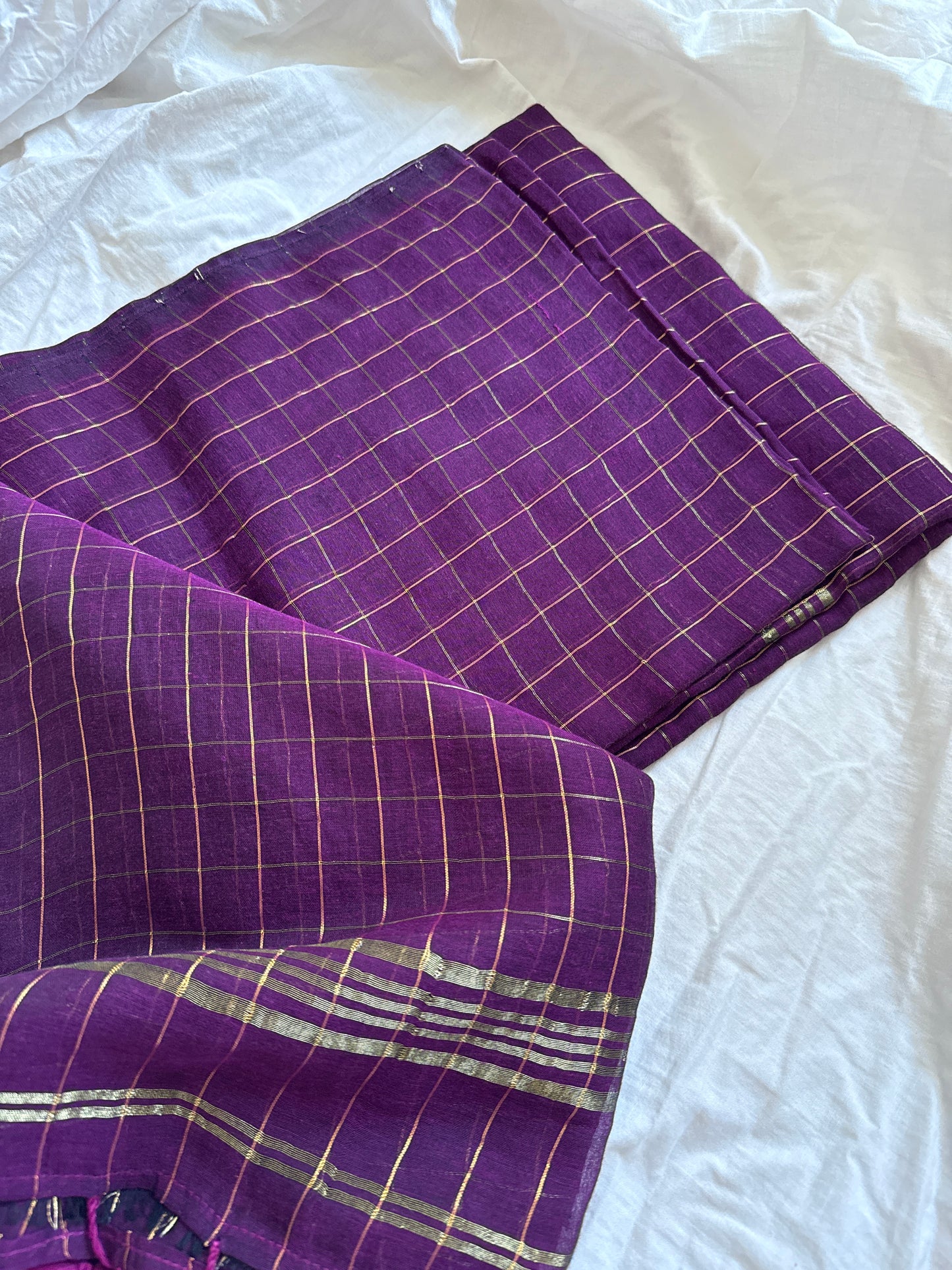 Purple Zari Checkered Saree