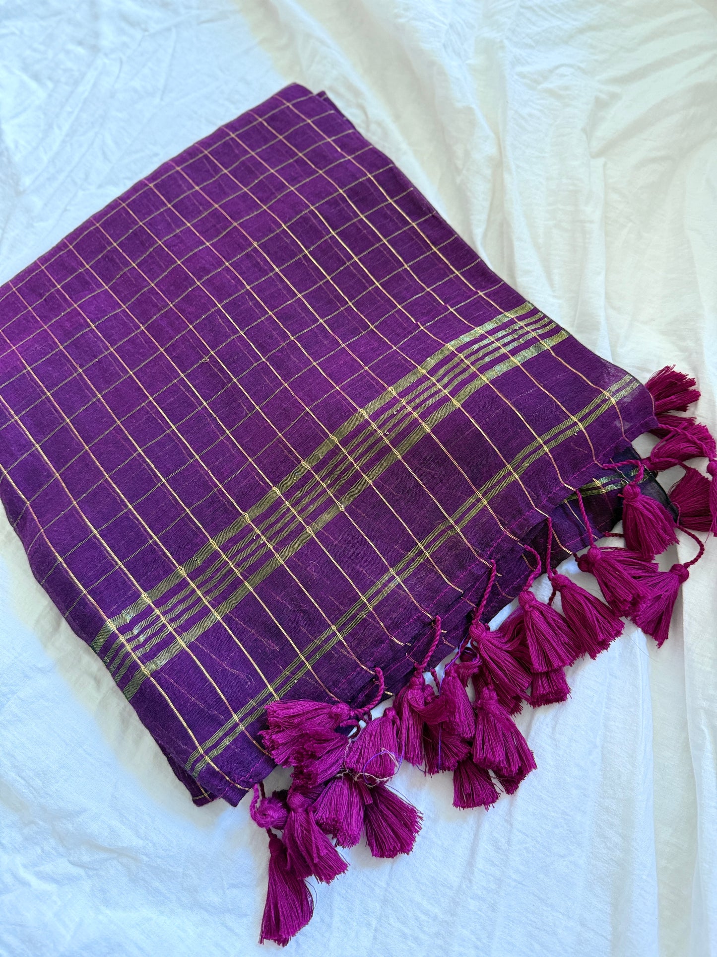 Purple Zari Checkered Saree