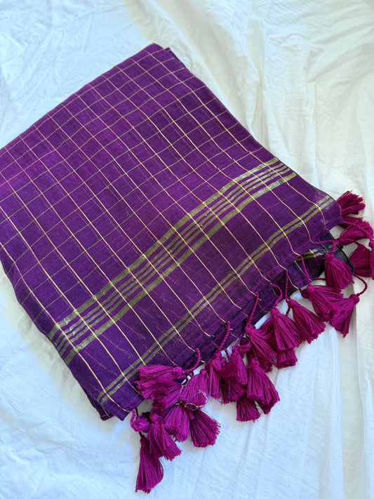 Purple Zari Checkered Saree