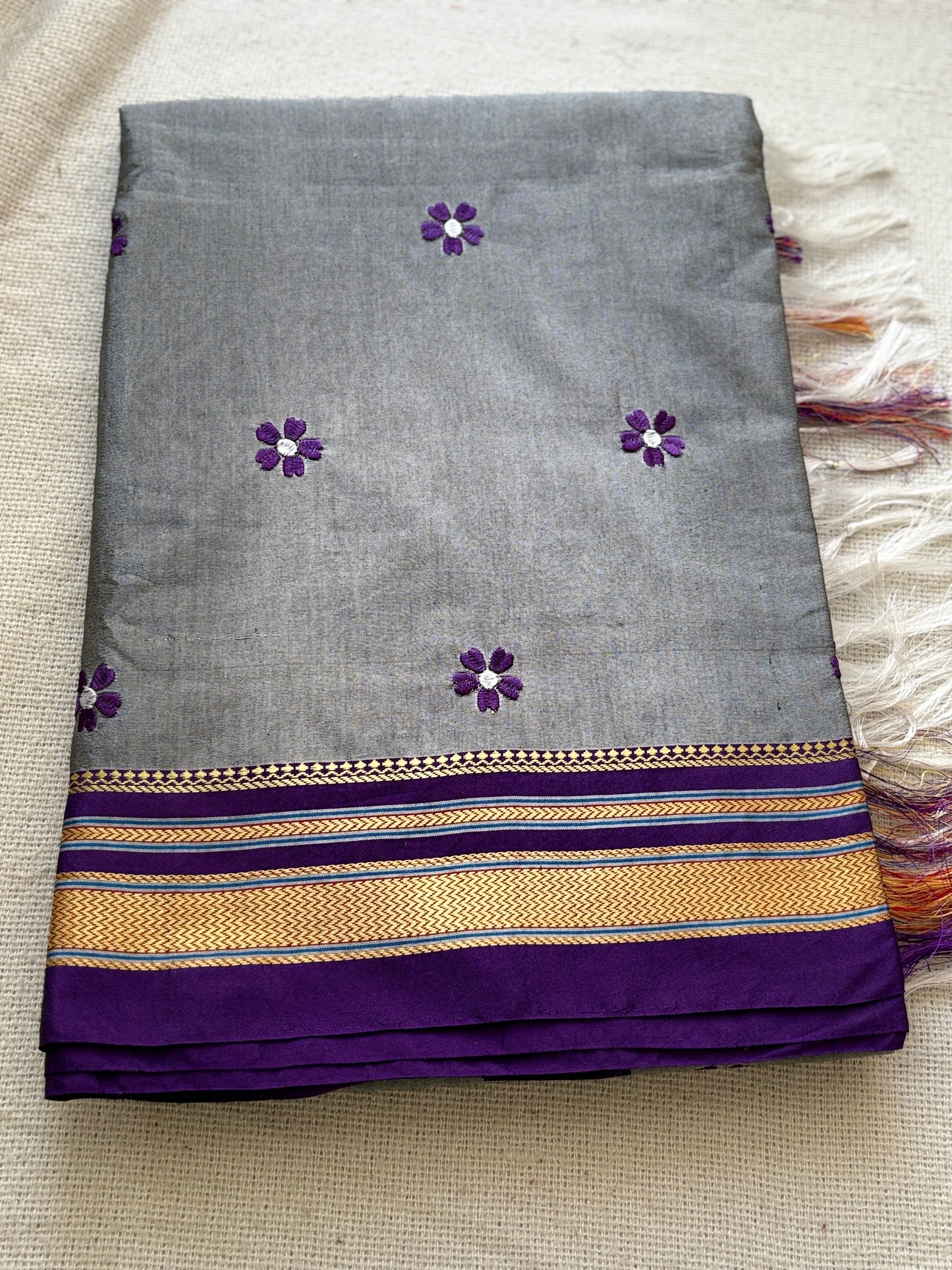 Irkal Border Sadafuli Grey Saree