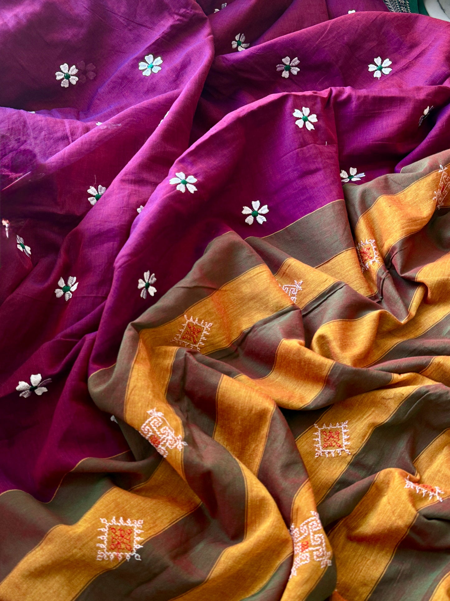 Temple Border Sadafuli Purple Dual Shade Saree