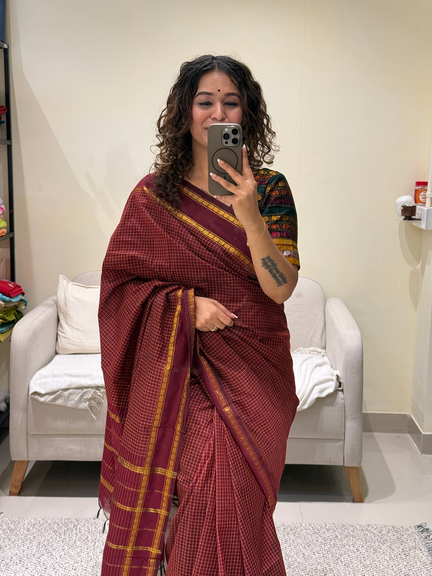 Vintage Gadwal Saree 🌸 maroon