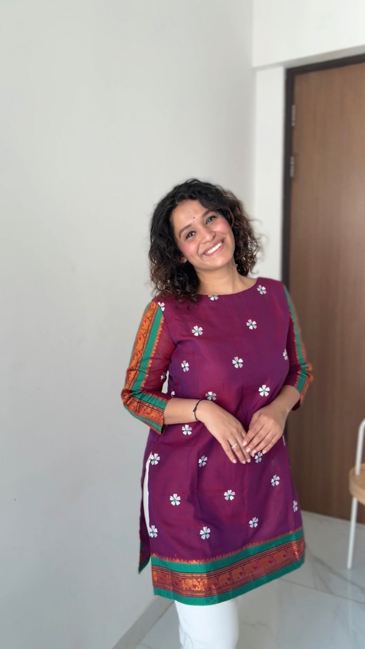 Narayanpeth 3/4 Sleeves Kurti (Magenta) 🌸