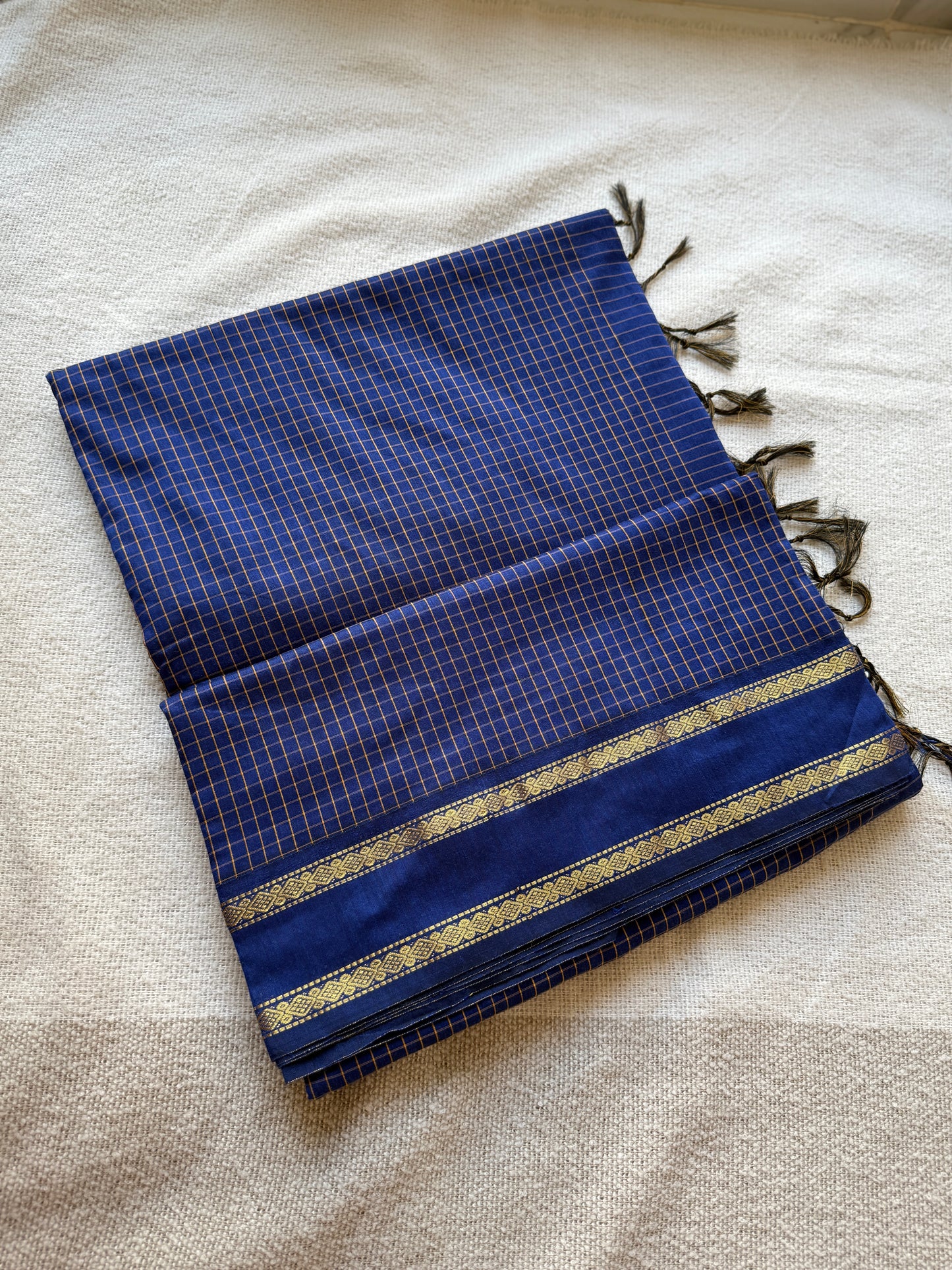 Blue Vintage Gadwal Silk-Cotton Saree