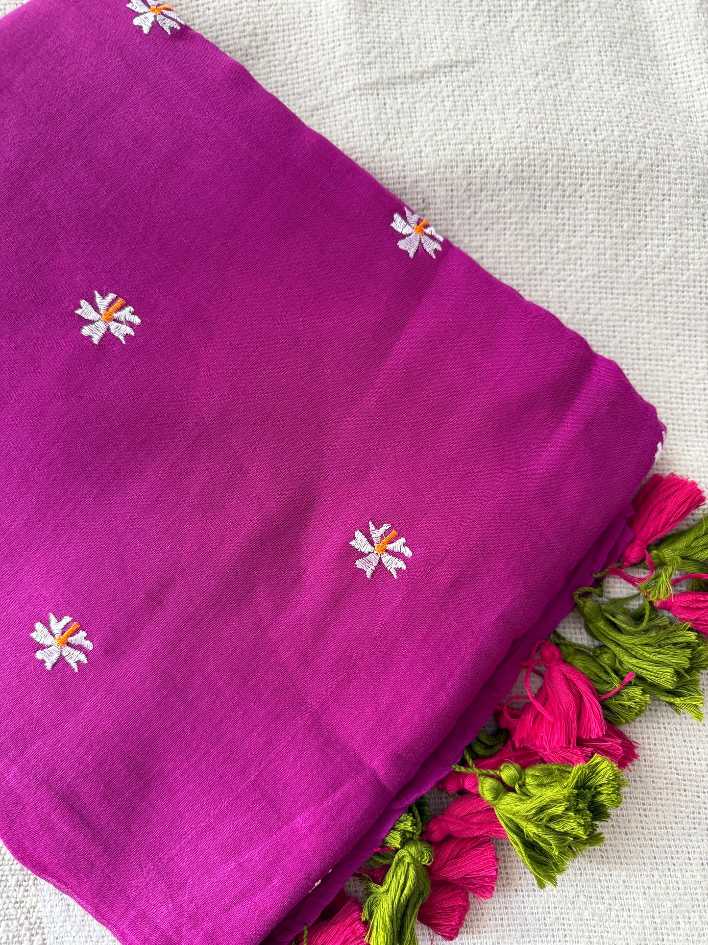 Parijaat Embroidered Magenta Mul Cotton Saree
