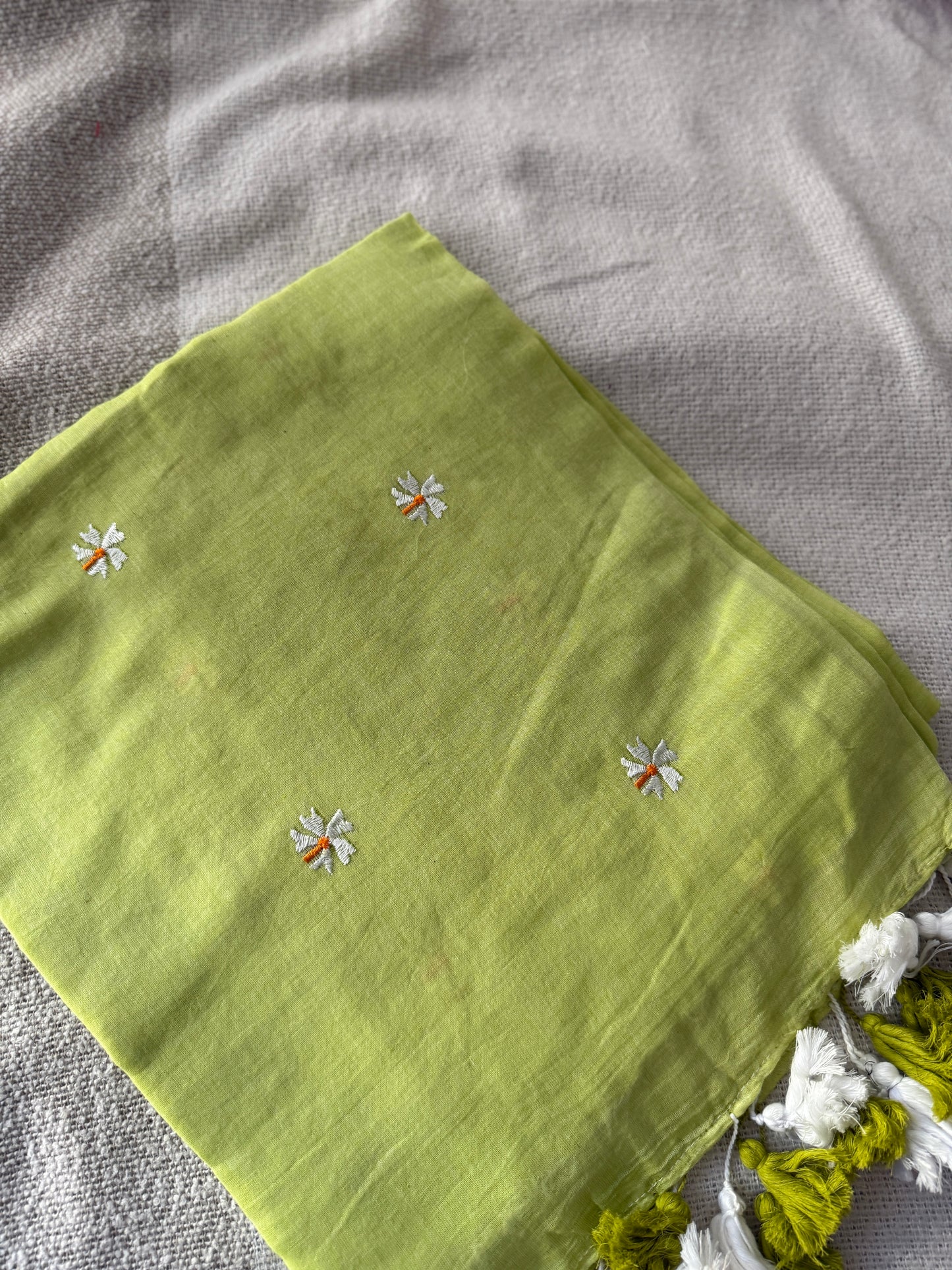 Parijaat Embroidered Pista Mul Cotton Saree