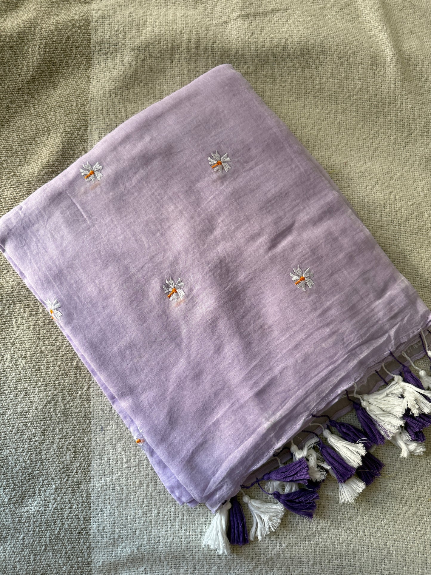 Parijaat Embroidered Lavender Mul Cotton Saree