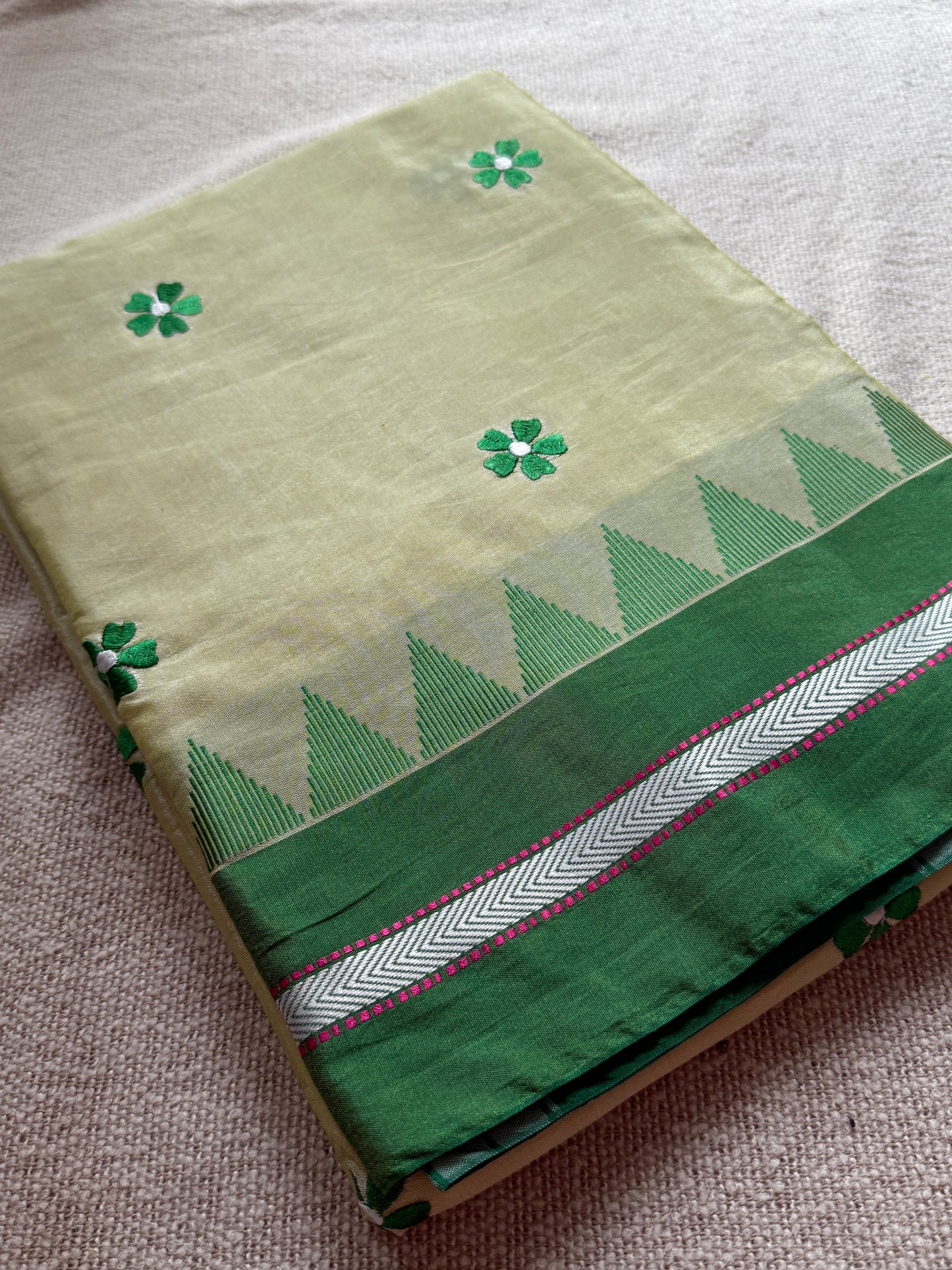 Lemon Yellow With Green Sadafuli Irkal Saree